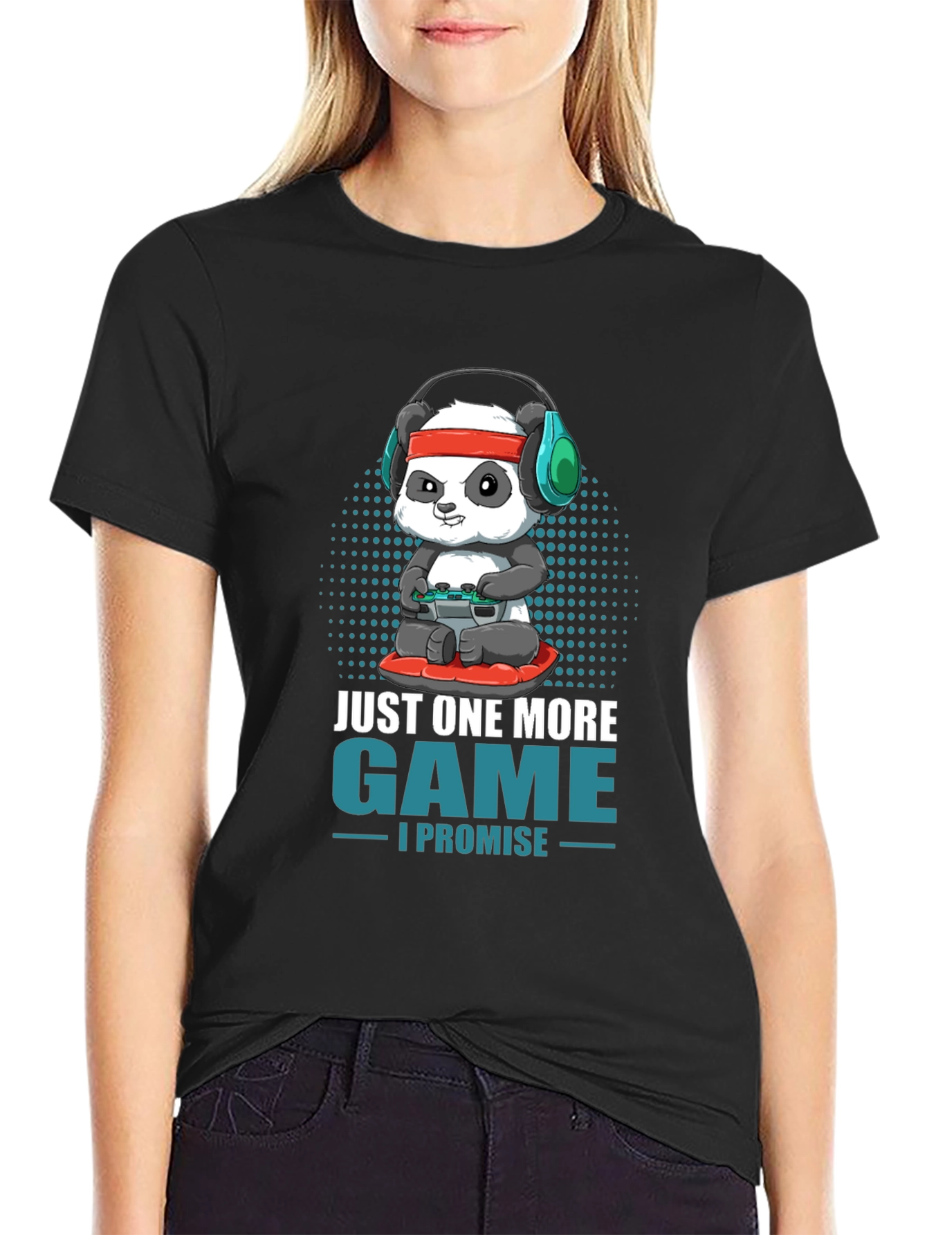 Black Gamer Panda T-Shirt - Just One More Game view 2