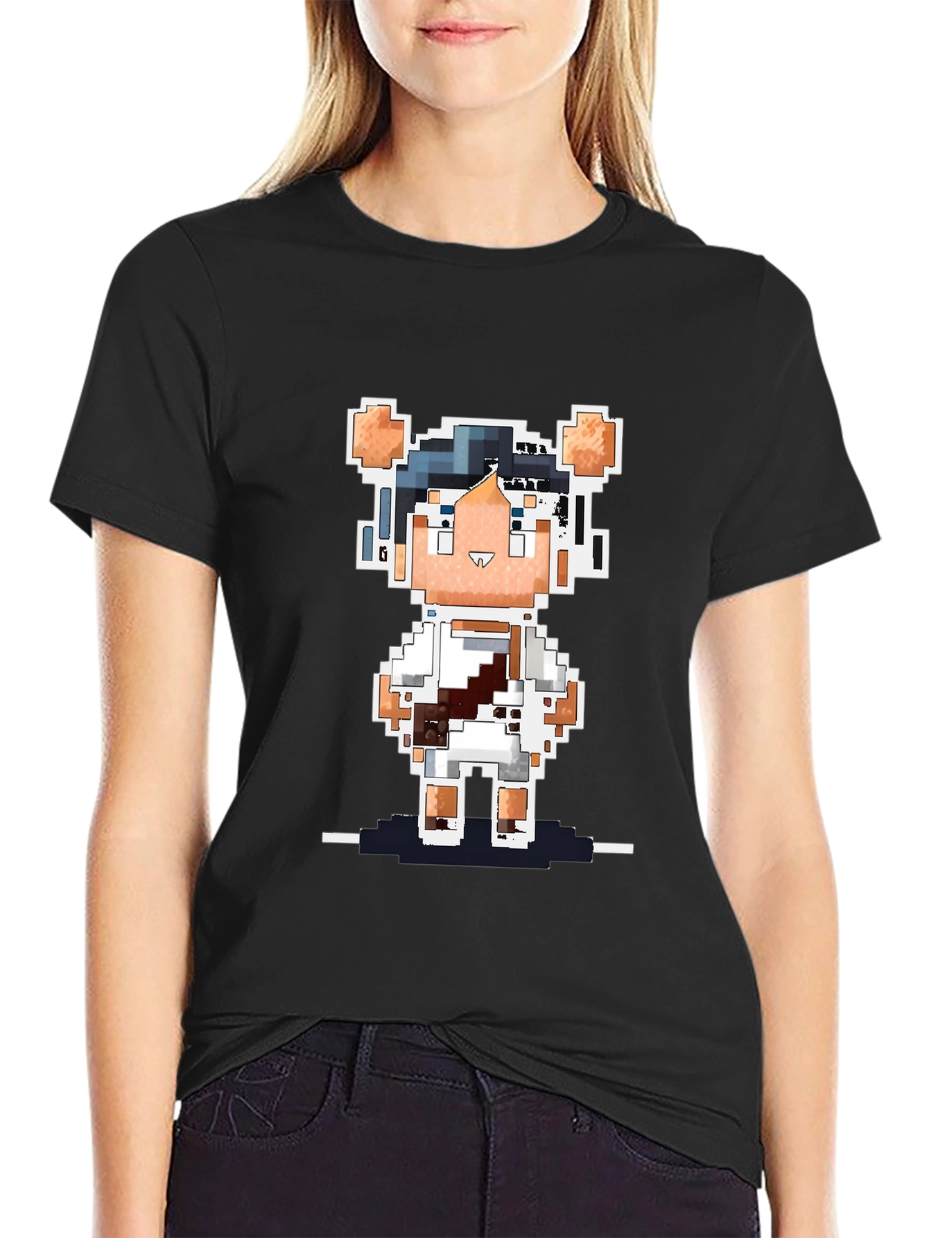 Black Pixel Art Bear Black T-Shirt view 2