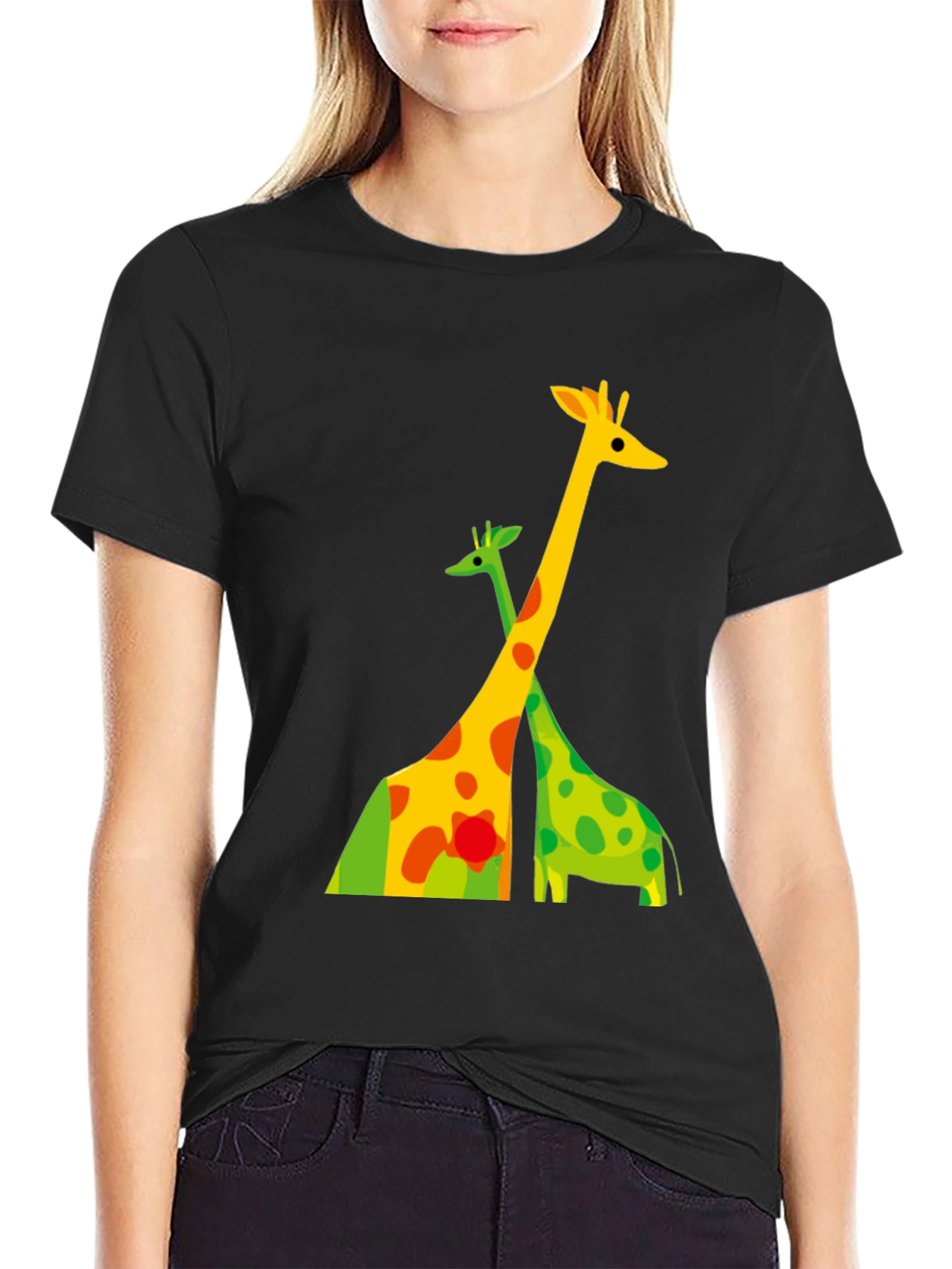 Black Giraffe Graphic Tee - Modern Animal Print Shirt view 2