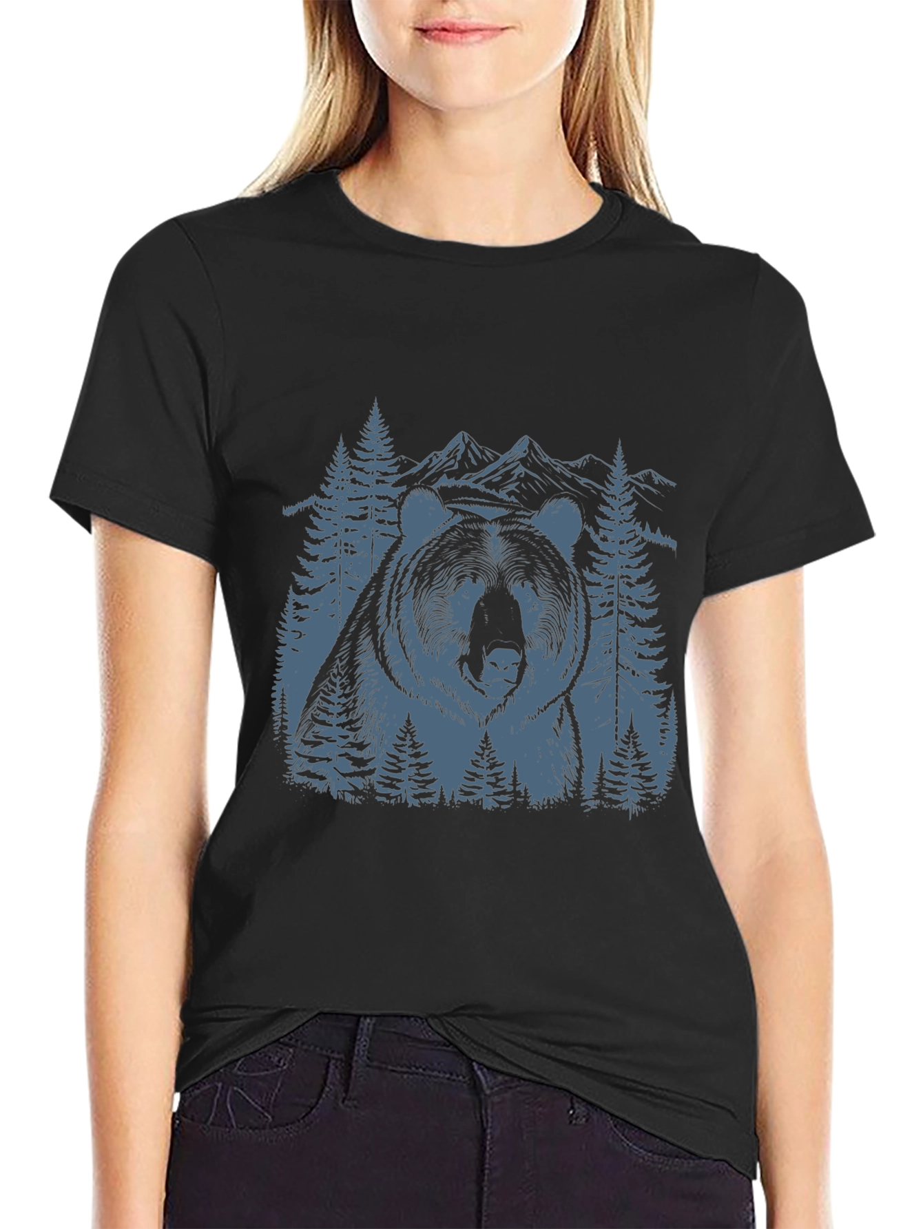 Black Bear Mountain Graphic Tee - Nature Inspired Black T-Shirt view 2