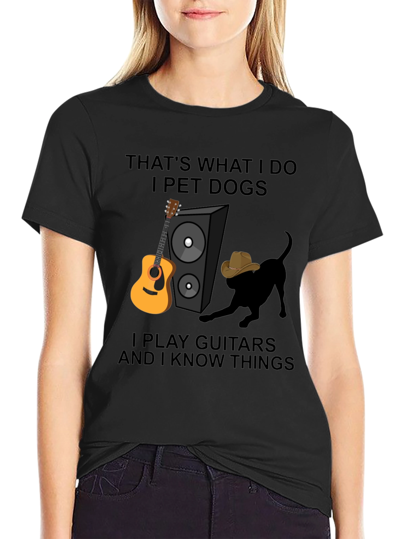 Black Dog Petting Guitar Player T-Shirt view 2