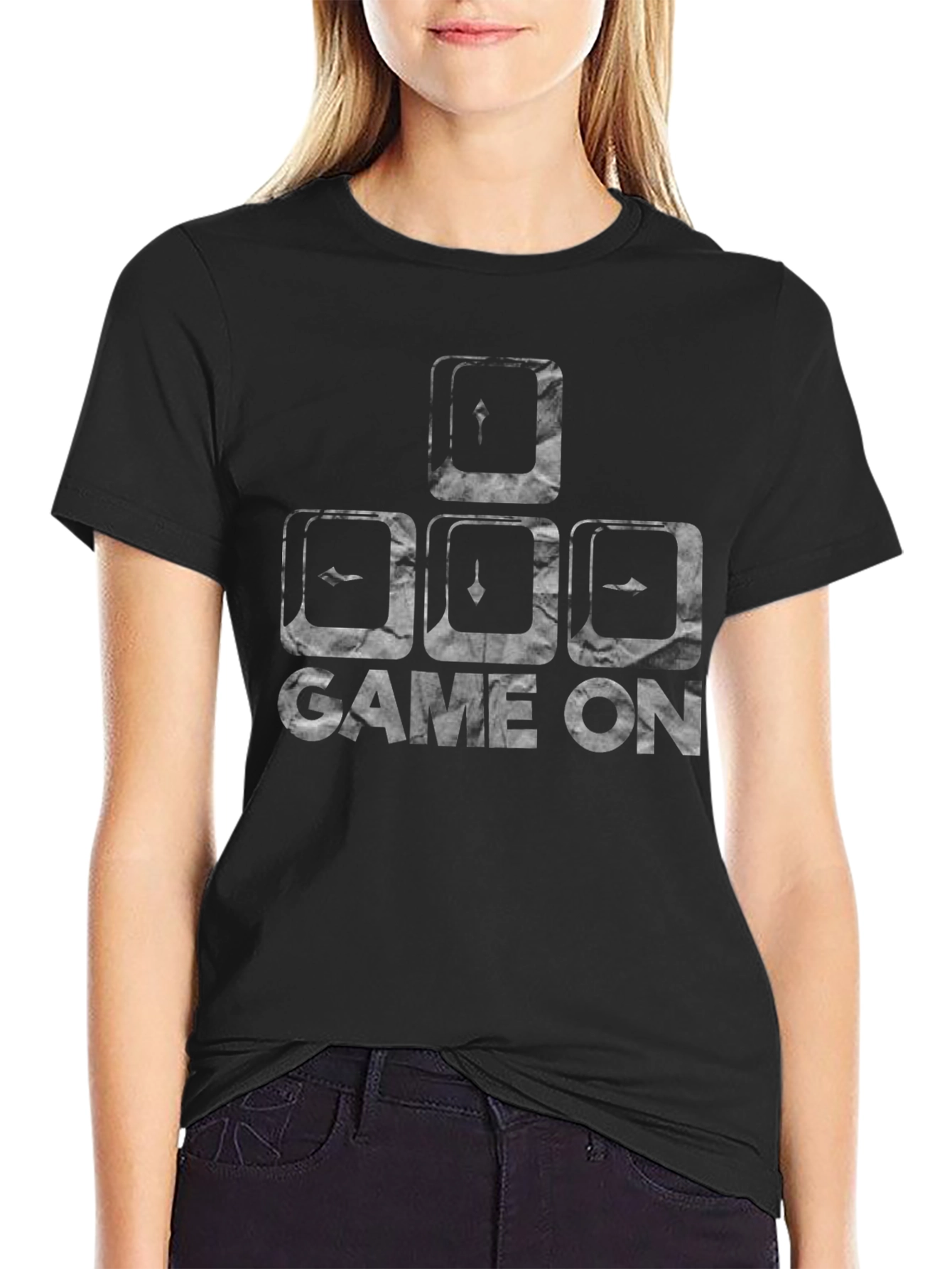 Black Game On! Gamer T-Shirt - Keyboard Key Design view 2