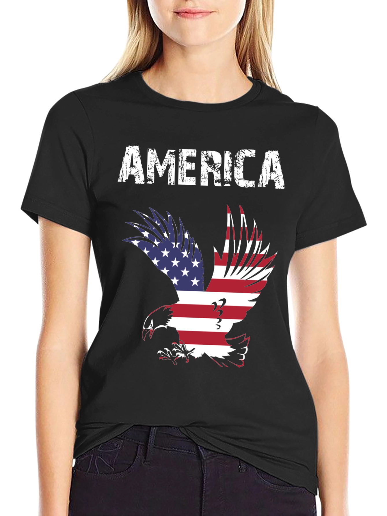 Black America Eagle Graphic Tee - Patriotic USA Flag T-Shirt view 2