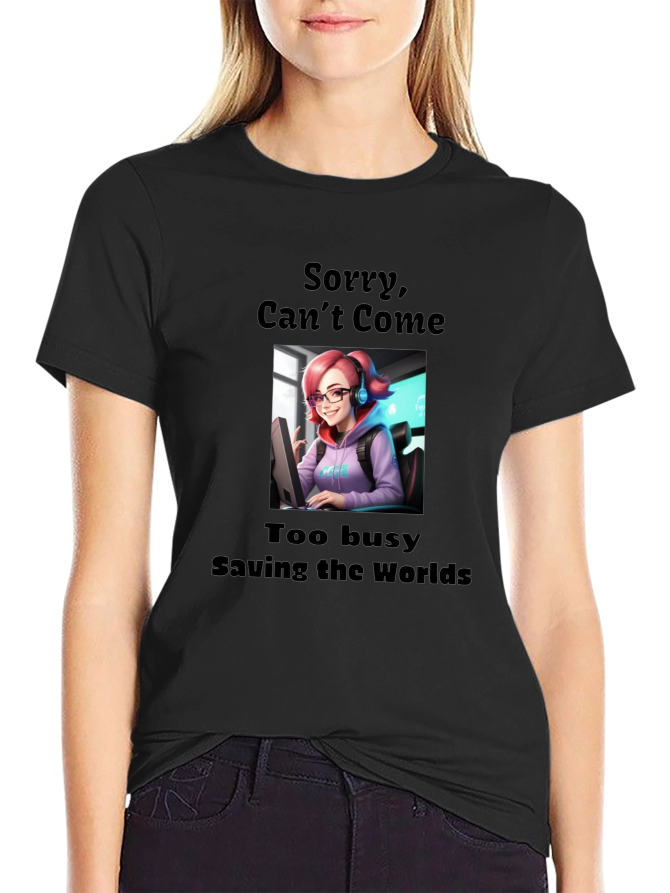 Black Gamer Girl Tee - Saving Worlds view 2