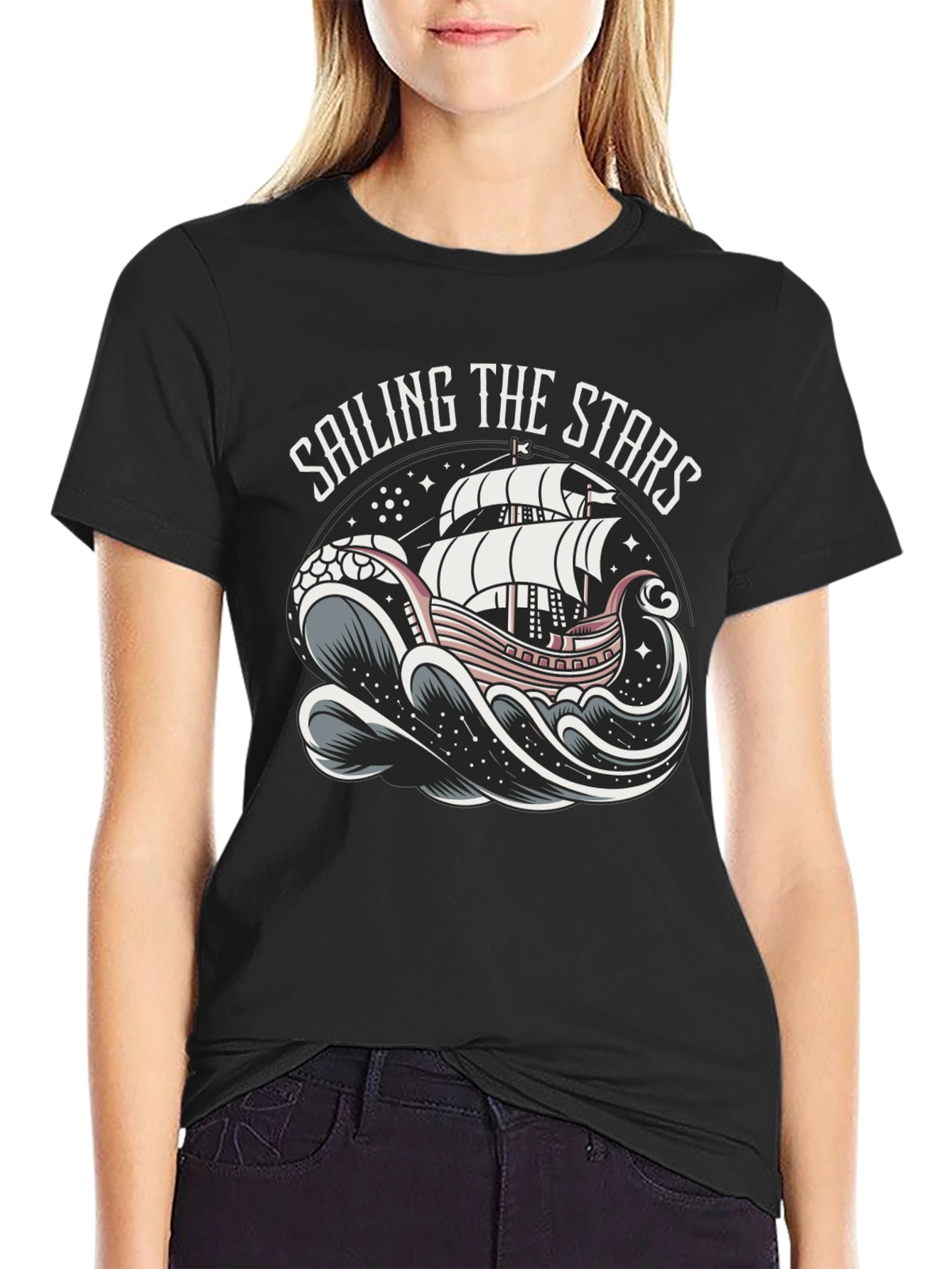 Black Sailing the Stars Graphic T-Shirt view 2