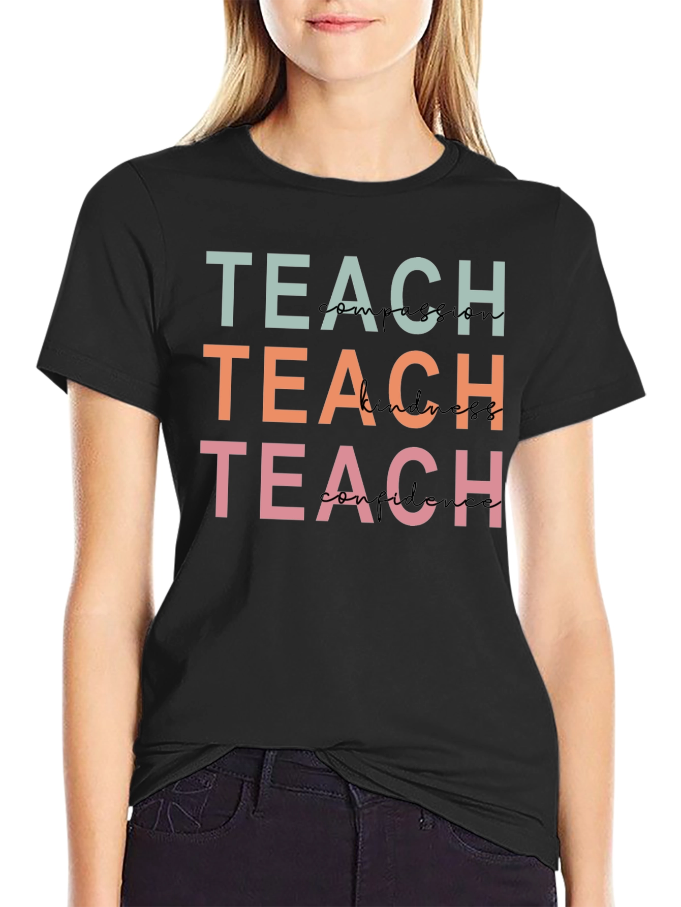 Black Teach Compassion, Kindness, Confidence T-Shirt view 2