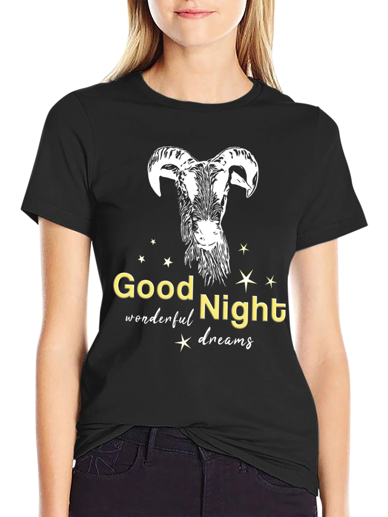 Black Good Night Dreams Goat T-Shirt view 2