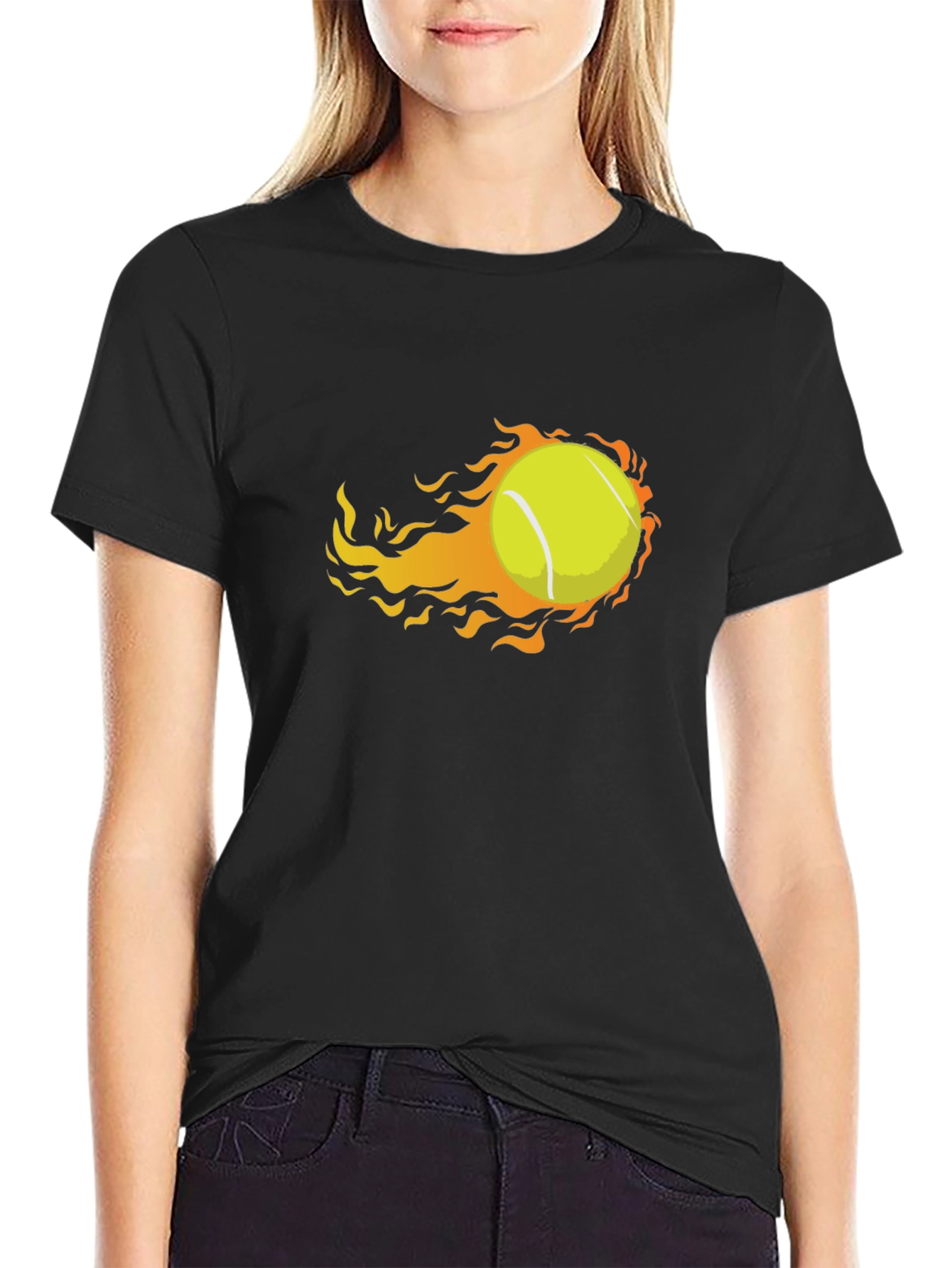 Black Flaming Tennis Ball Graphic Tee - Unique Design view 2