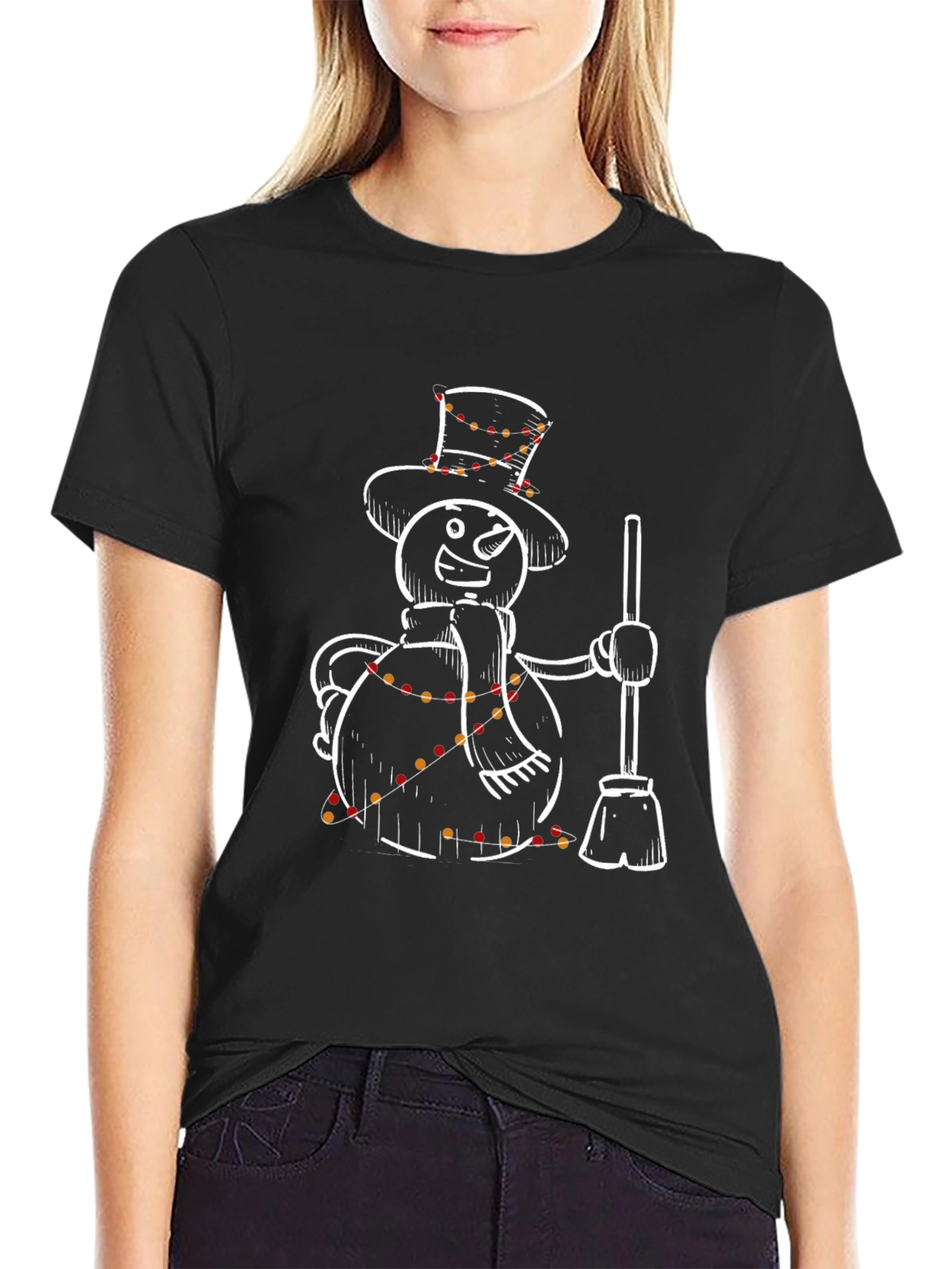 Black Festive Snowman T-Shirt - Holiday Cheer view 2