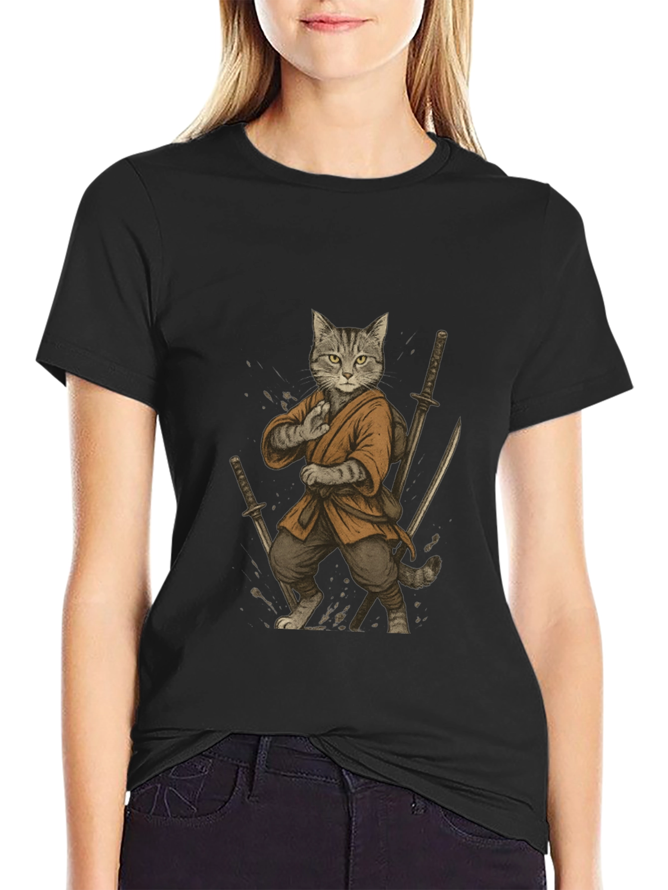 Black Ninja Cat Graphic T-Shirt view 2
