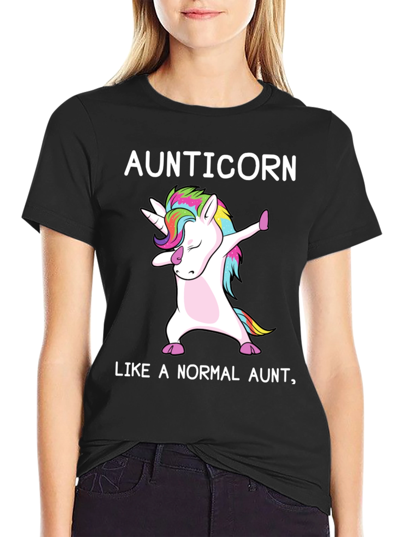 Black Aunticorn Like A Normal Aunt T-Shirt view 2