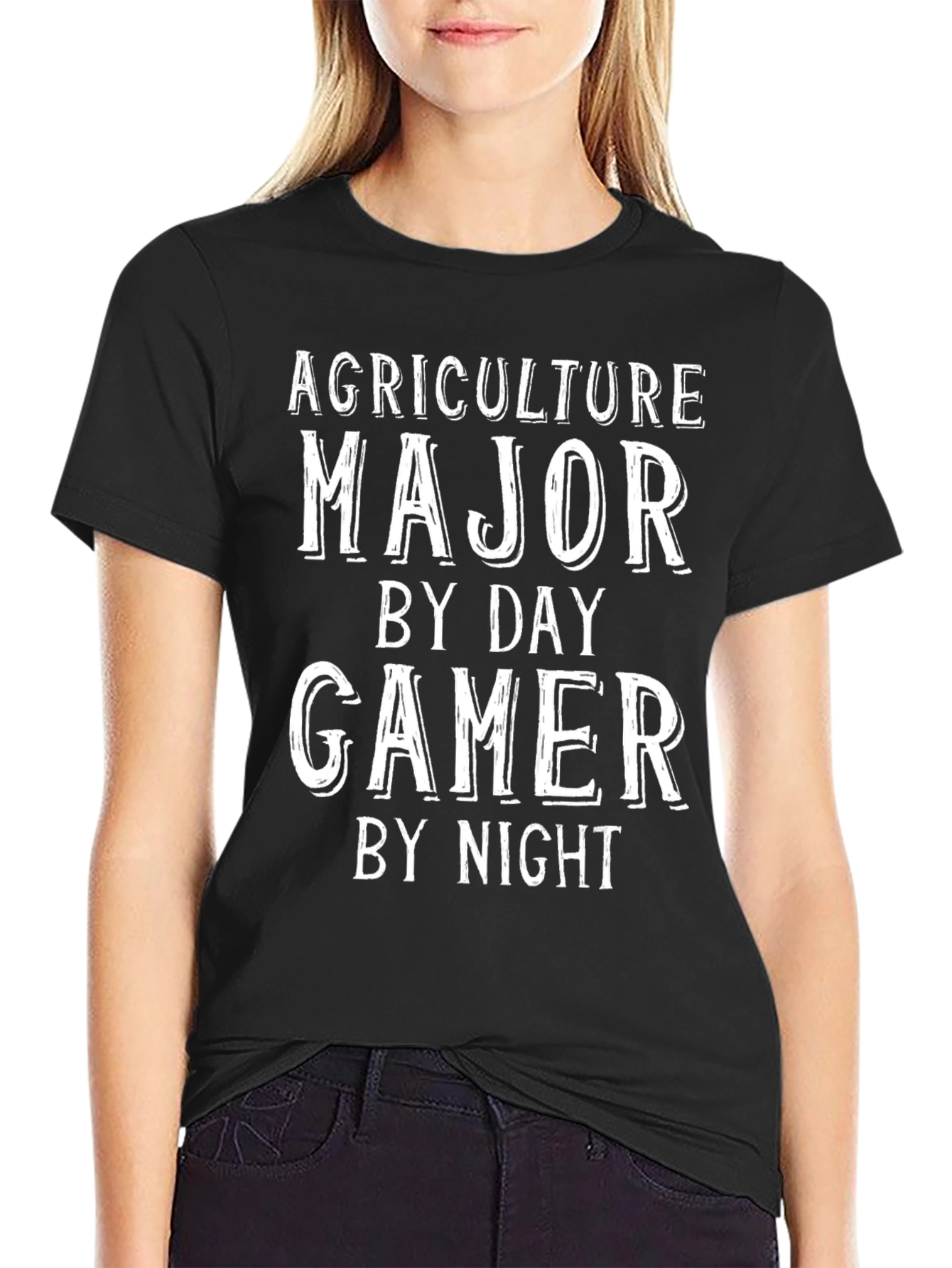 Black Agriculture Major Gamer Funny Black T-Shirt view 2