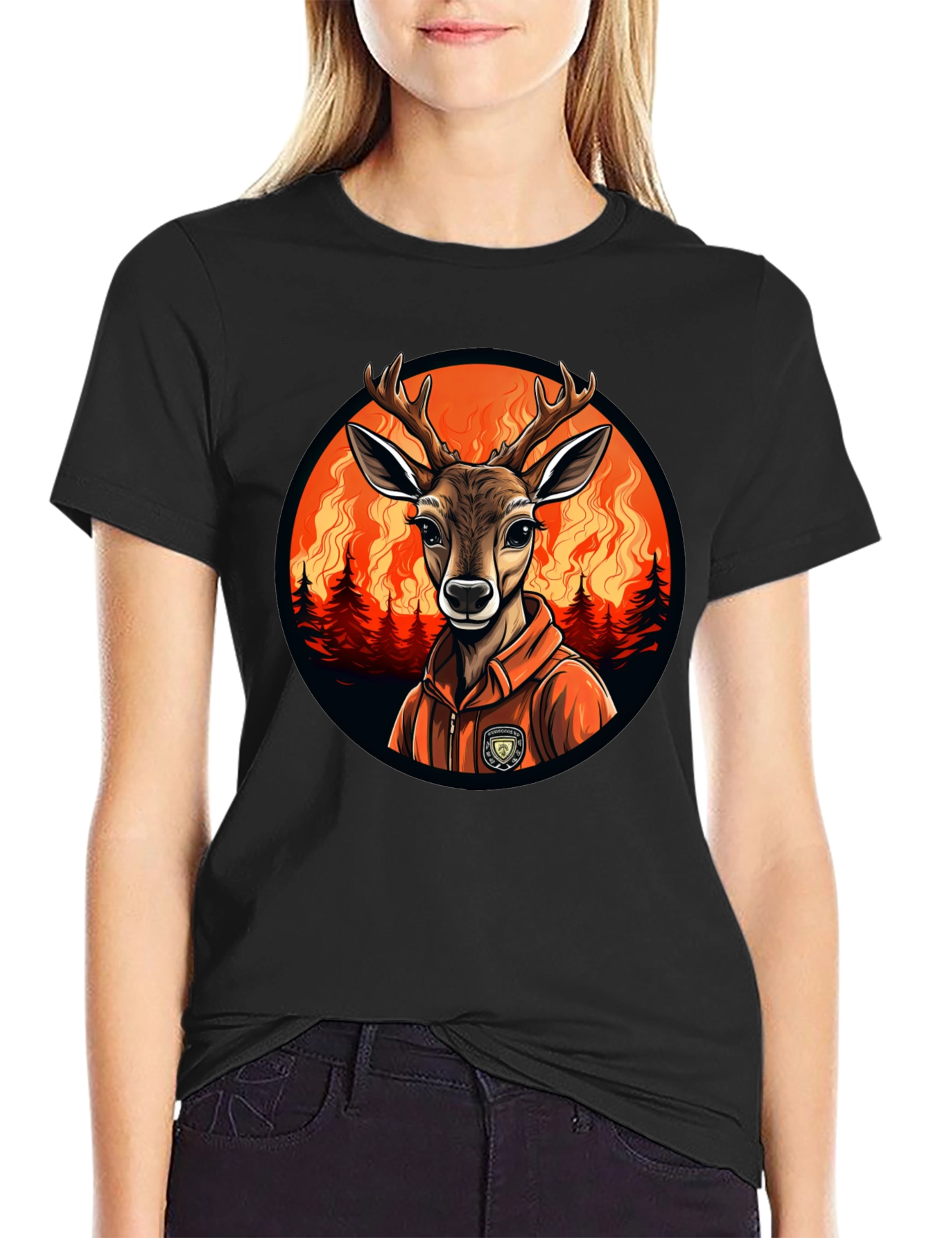 Black Deer Wildfire T-Shirt - Unique Graphic Tee view 2