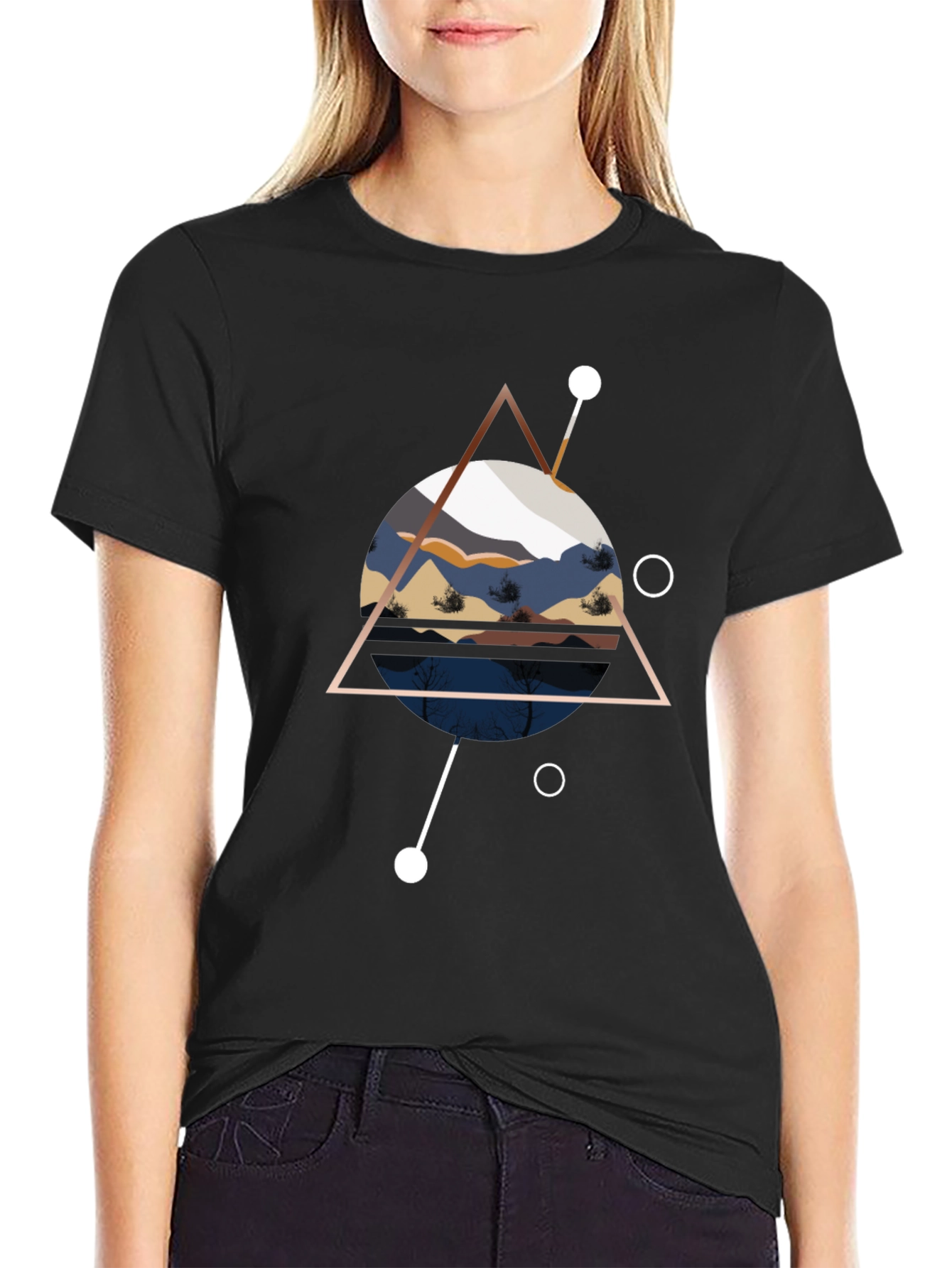 Black Geometric Mountainscape Black T-Shirt view 2