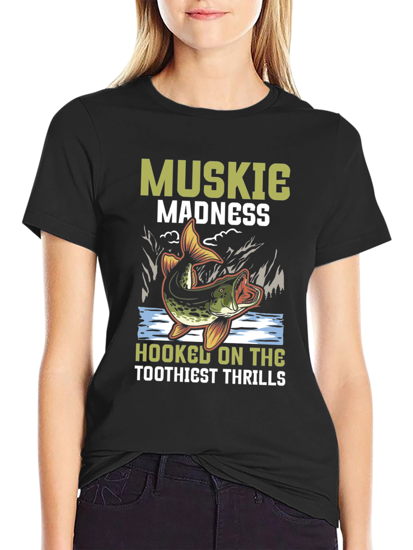 Black Muskie Madness Fishing T-Shirt view 2