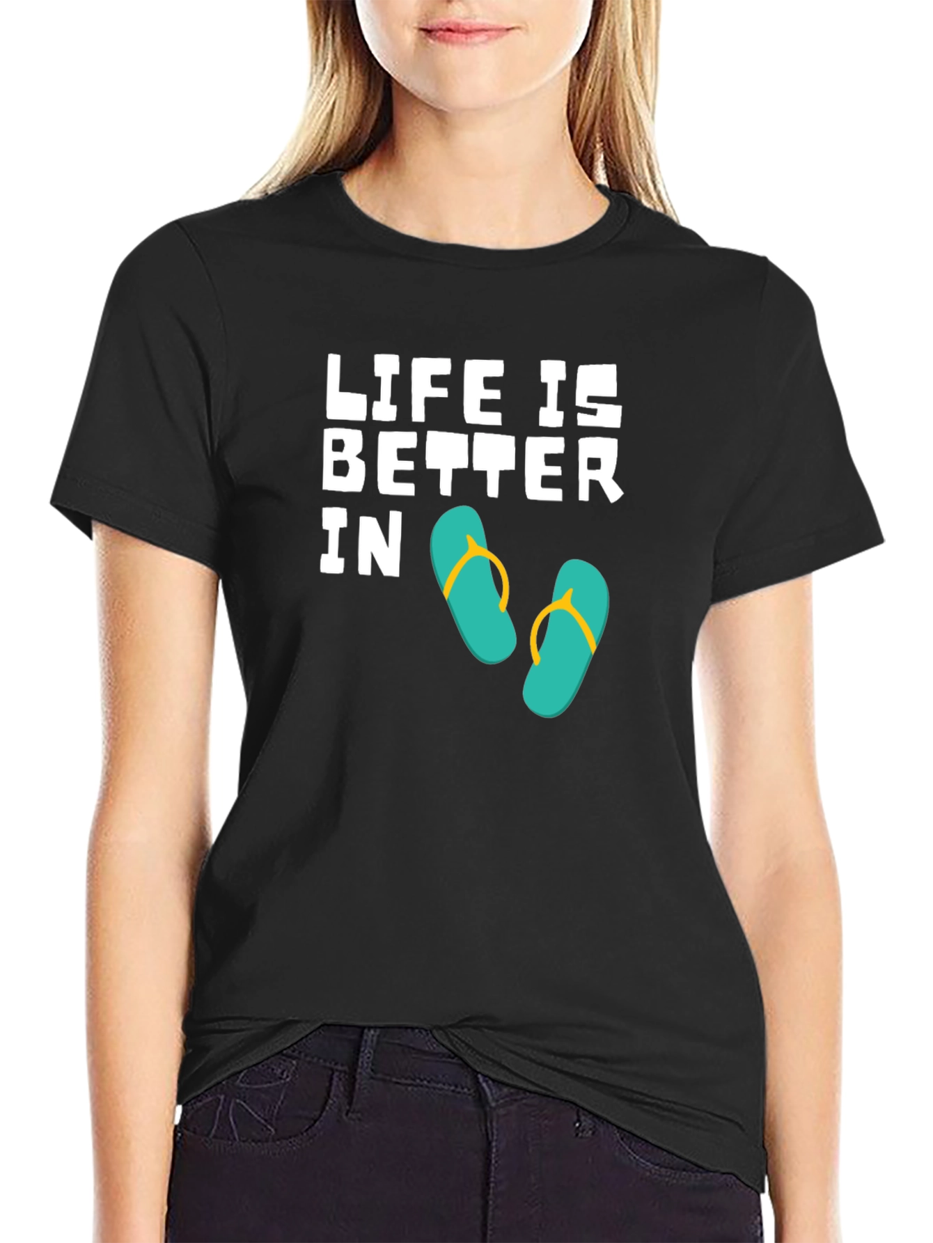 Black Life is Better In Flip Flops Black T-Shirt view 2