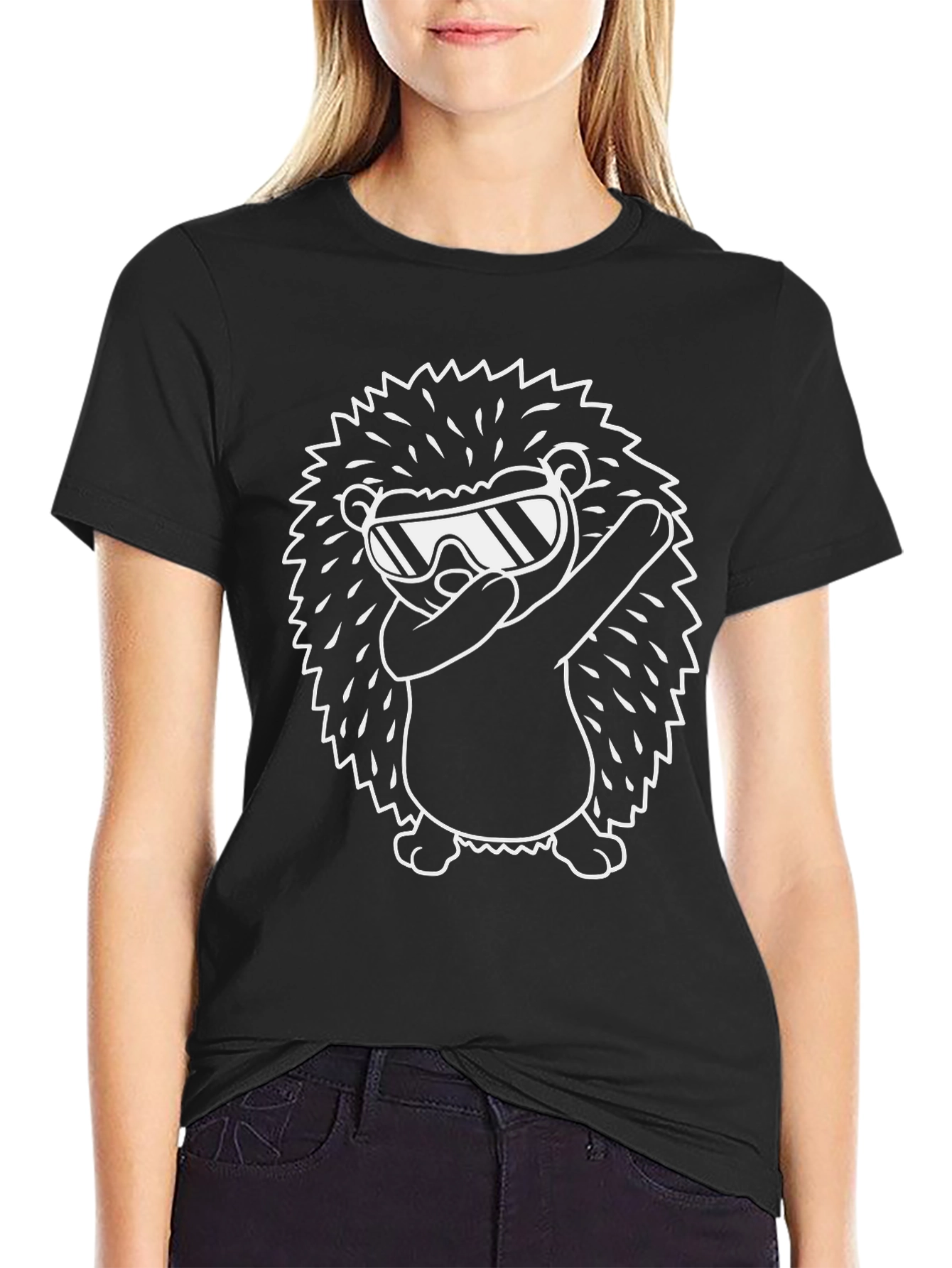 Black Cool Hedgehog Dab T-Shirt view 2