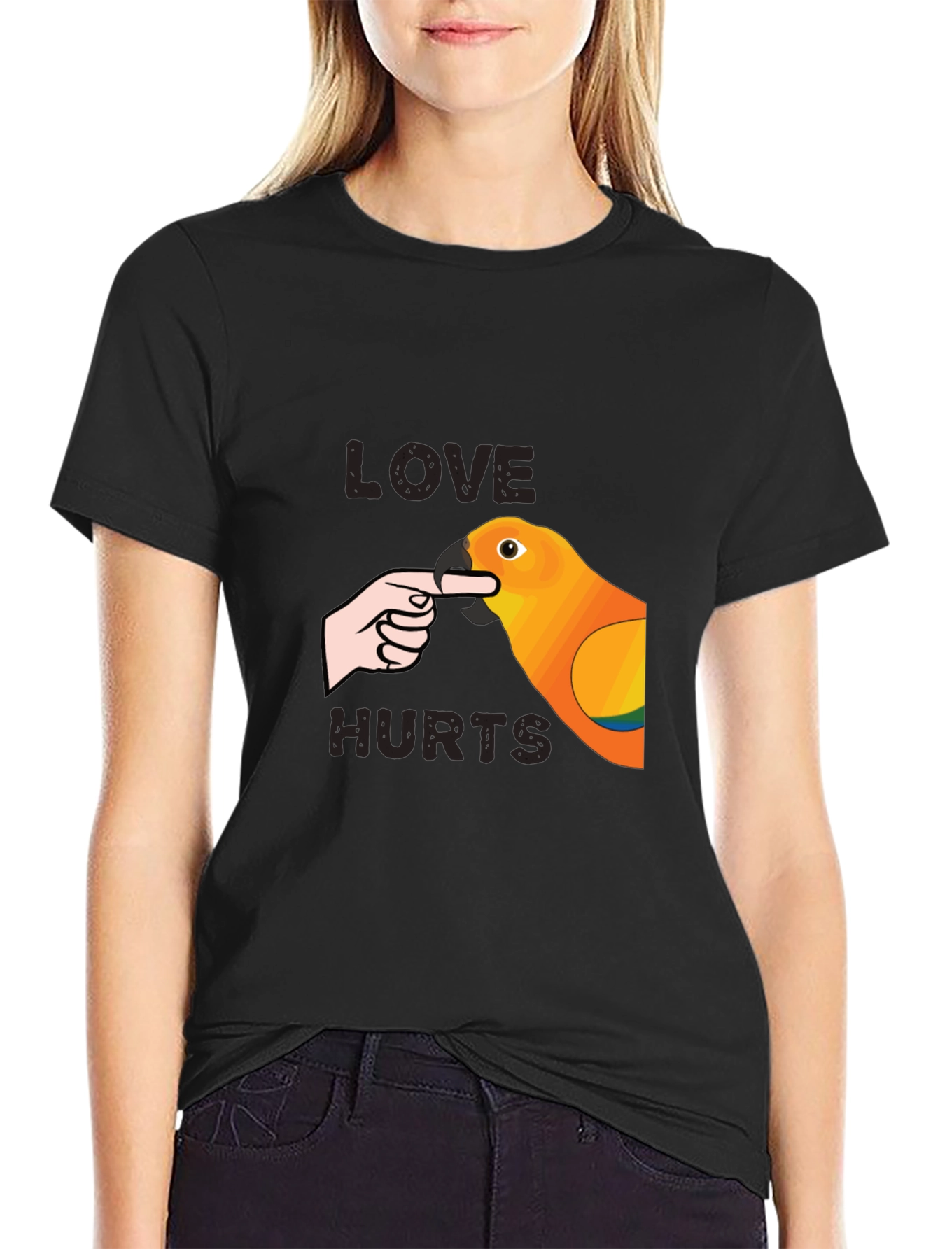 Black Love Hurts Parrot Graphic T-Shirt view 2