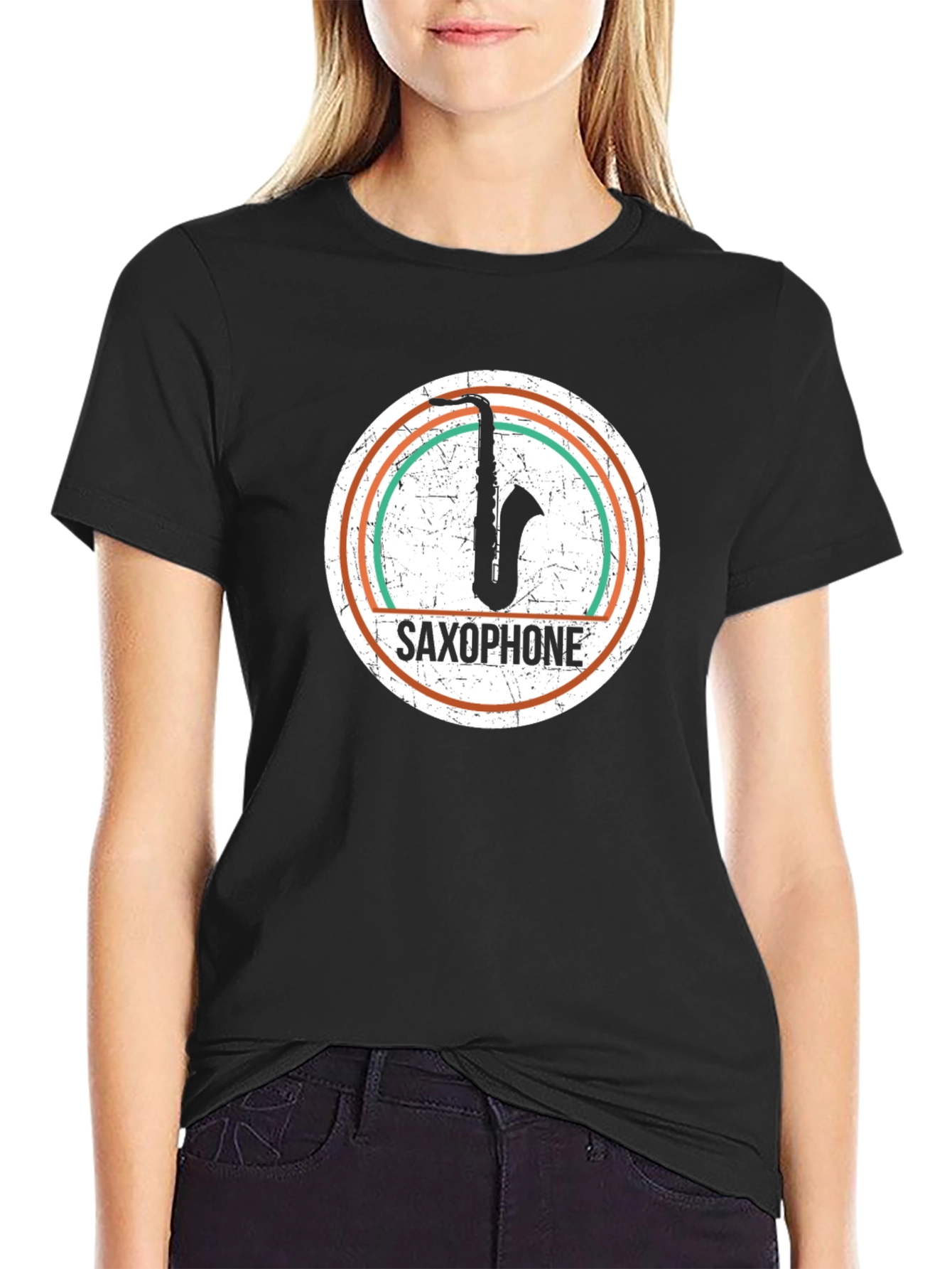 Black Saxophone Graphic Tee - Vintage Style Unisex T-Shirt view 2
