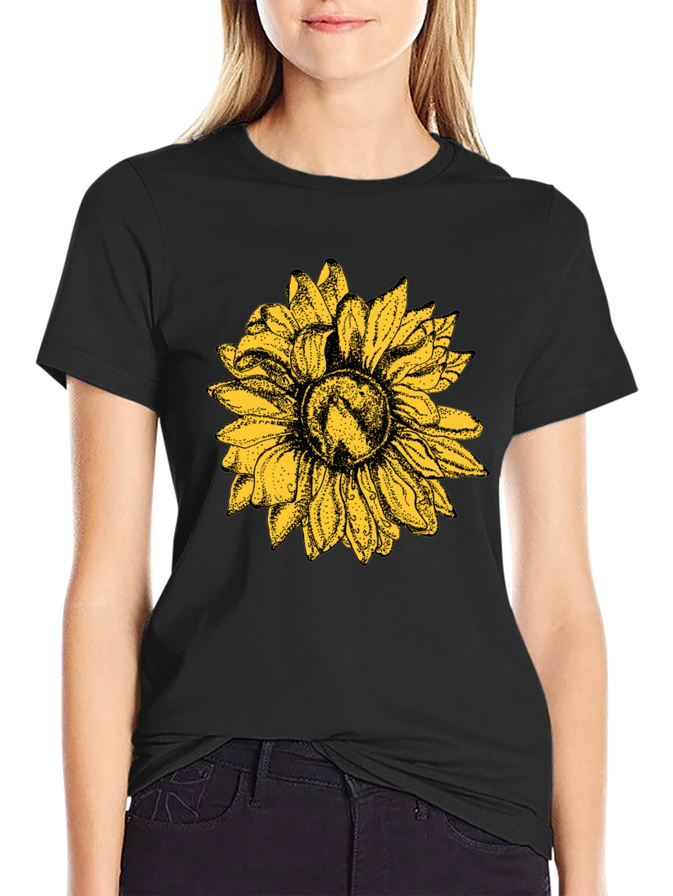 Black Sunflower Graphic Black T-Shirt - Nature Inspired Style view 2