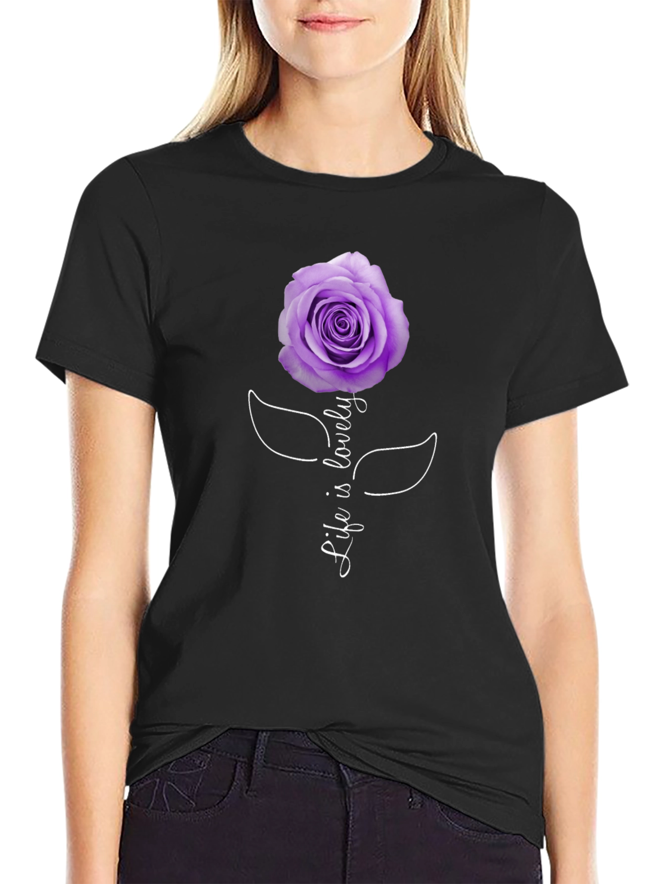 Black Life is Lovely Rose Graphic Tee - Black view 2