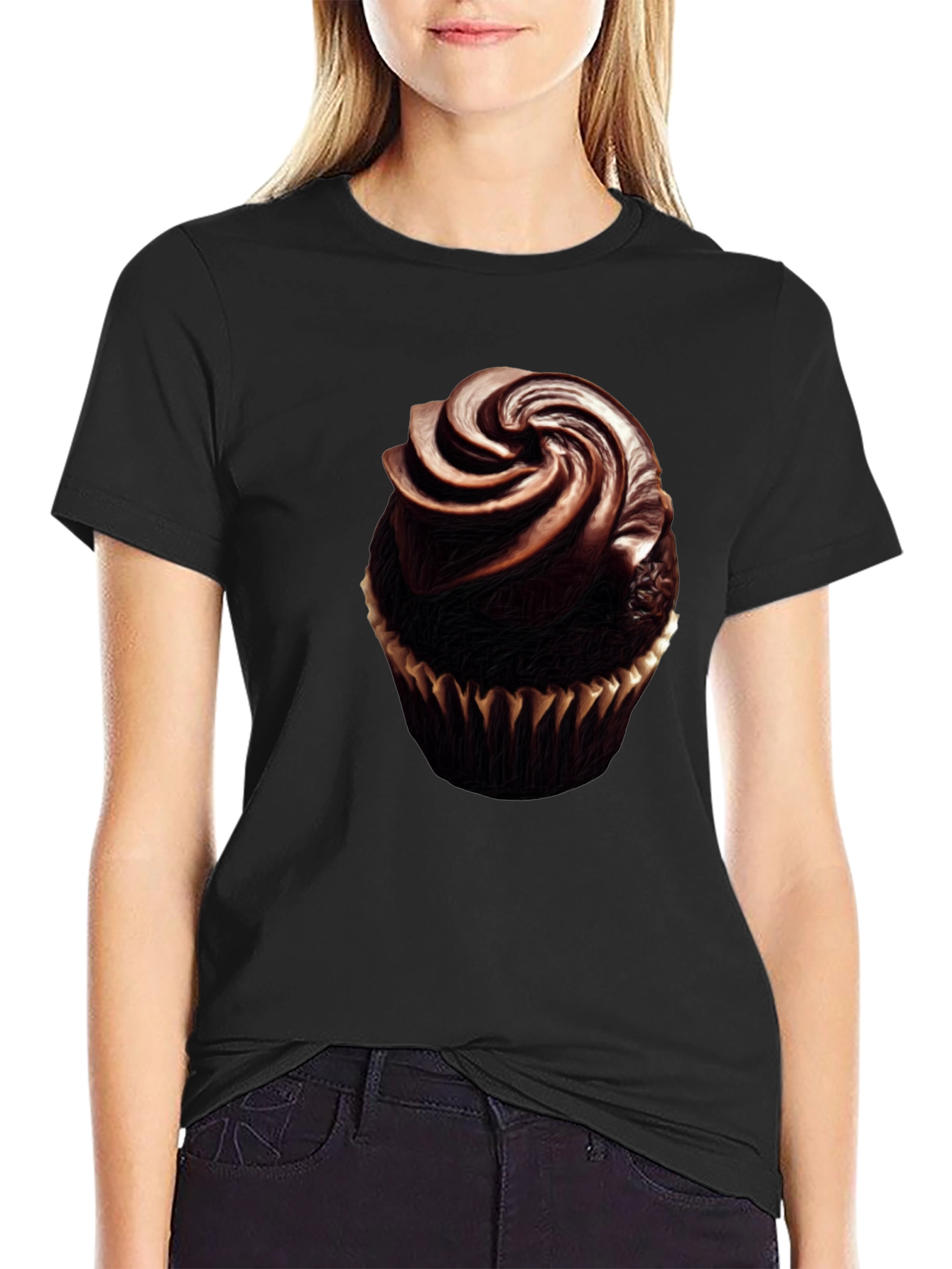 Black Chocolate Cupcake Graphic Tee - Sweet Treat Shirt view 2