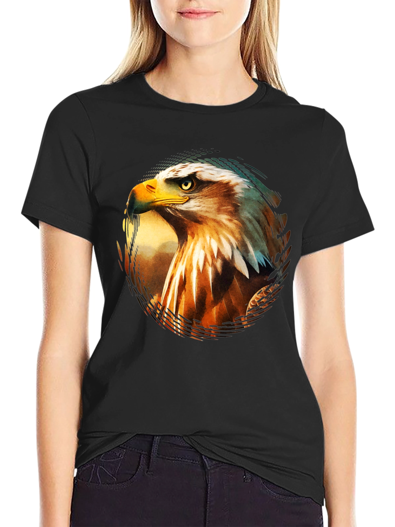 Black Bold Eagle Graphic Print Black T-Shirt view 2
