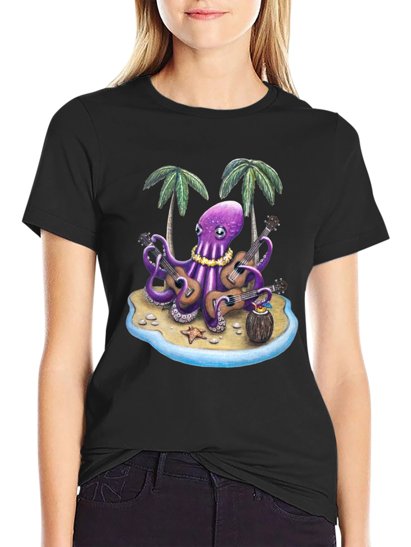 Black Musical Octopus Hawaiian T-Shirt view 2