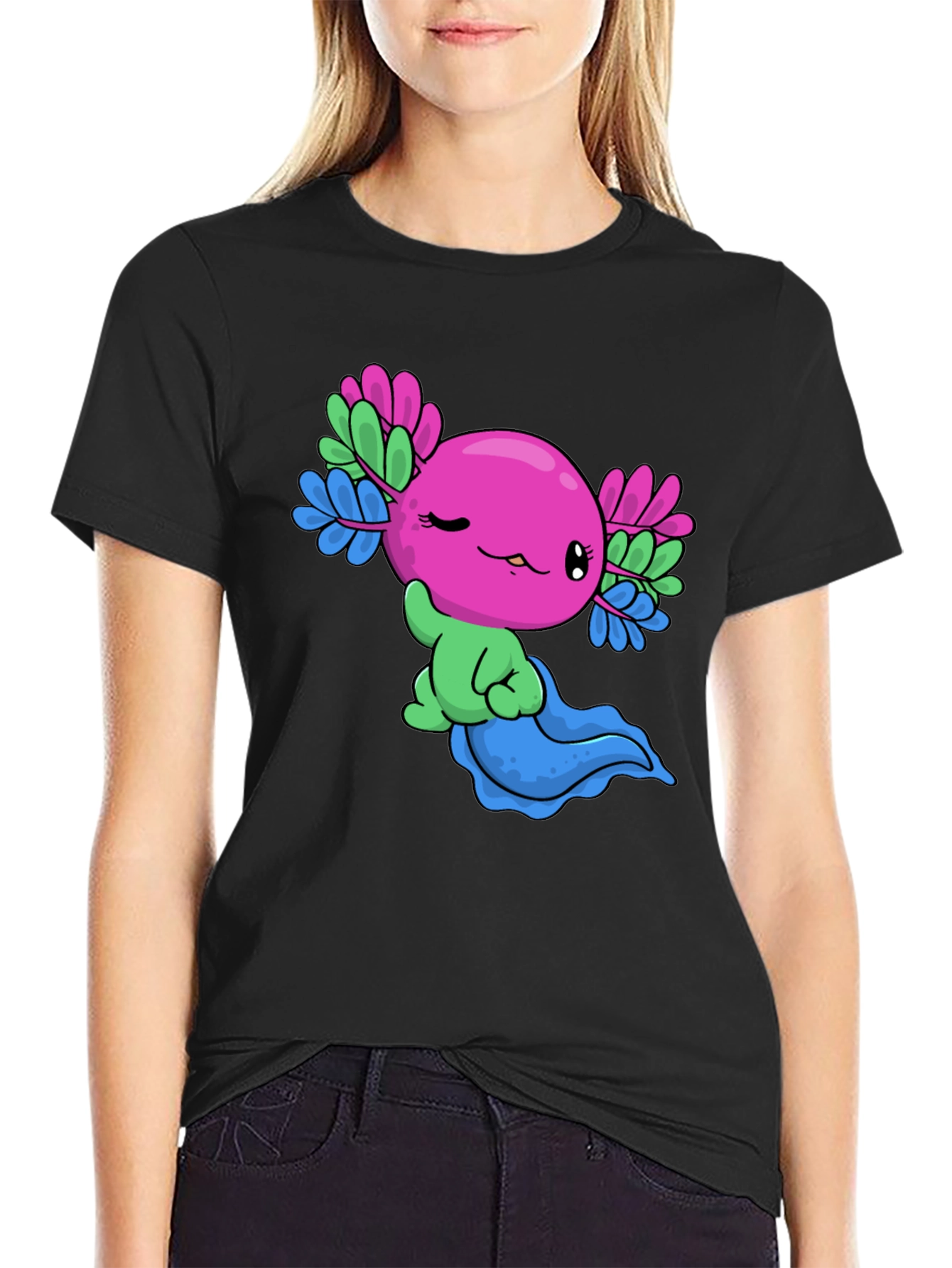 Black Axolotl Pride T-Shirt: Cute & Colorful Tee view 2