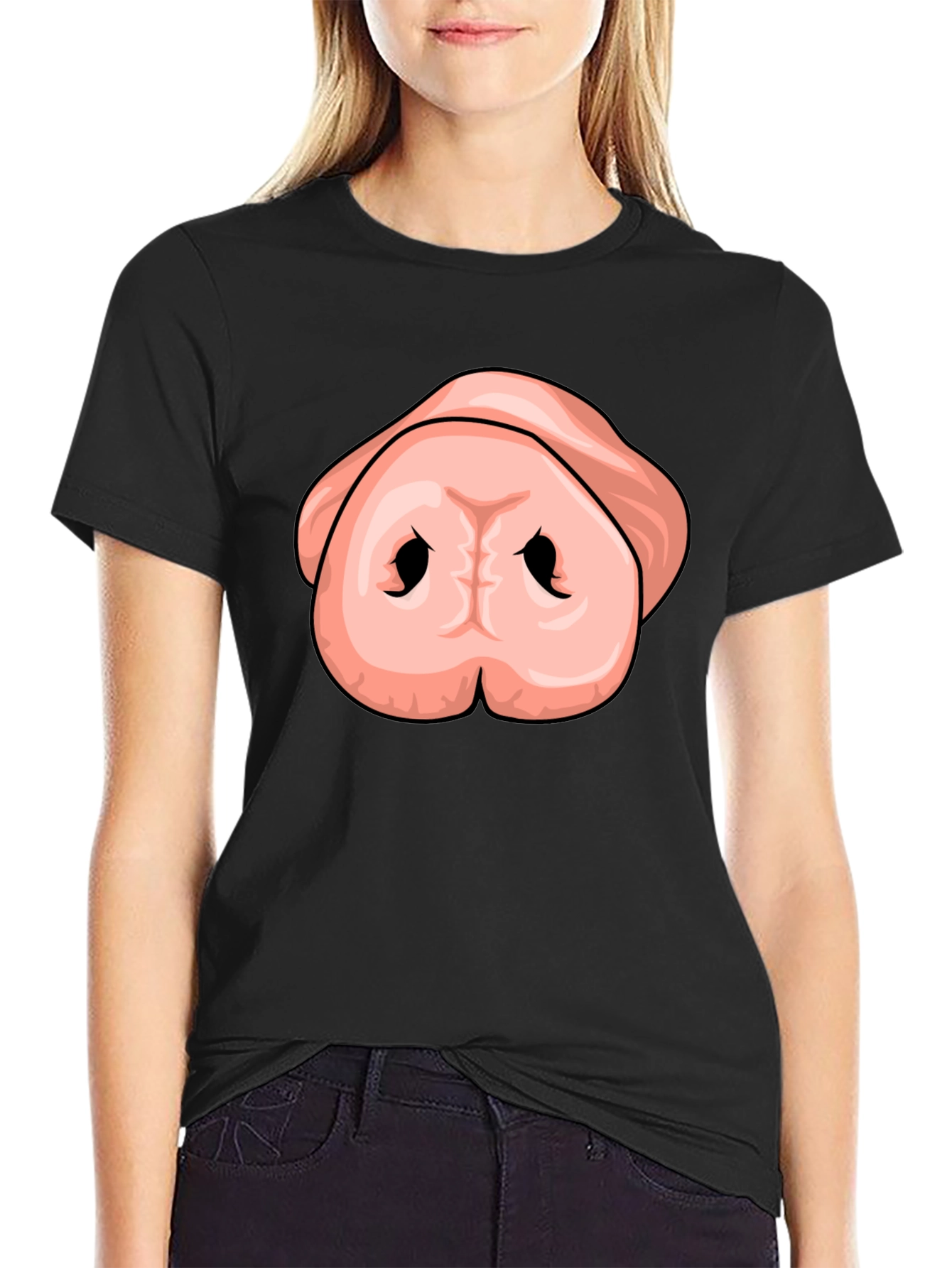 Black Funny Pig Nose T-Shirt - Unisex Graphic Tee view 2