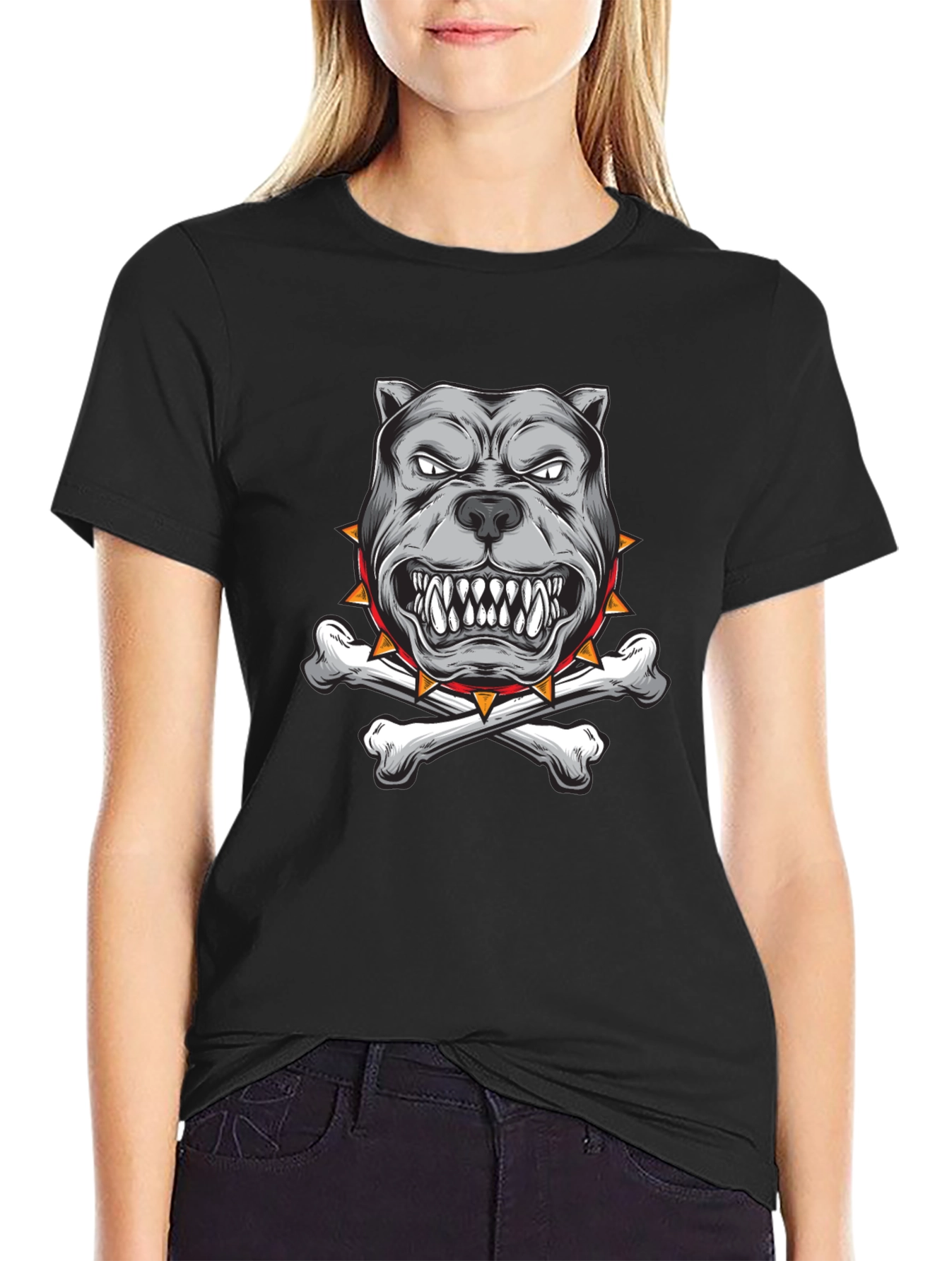 Black Pitbull Dog with Bones Graphic T-Shirt view 2