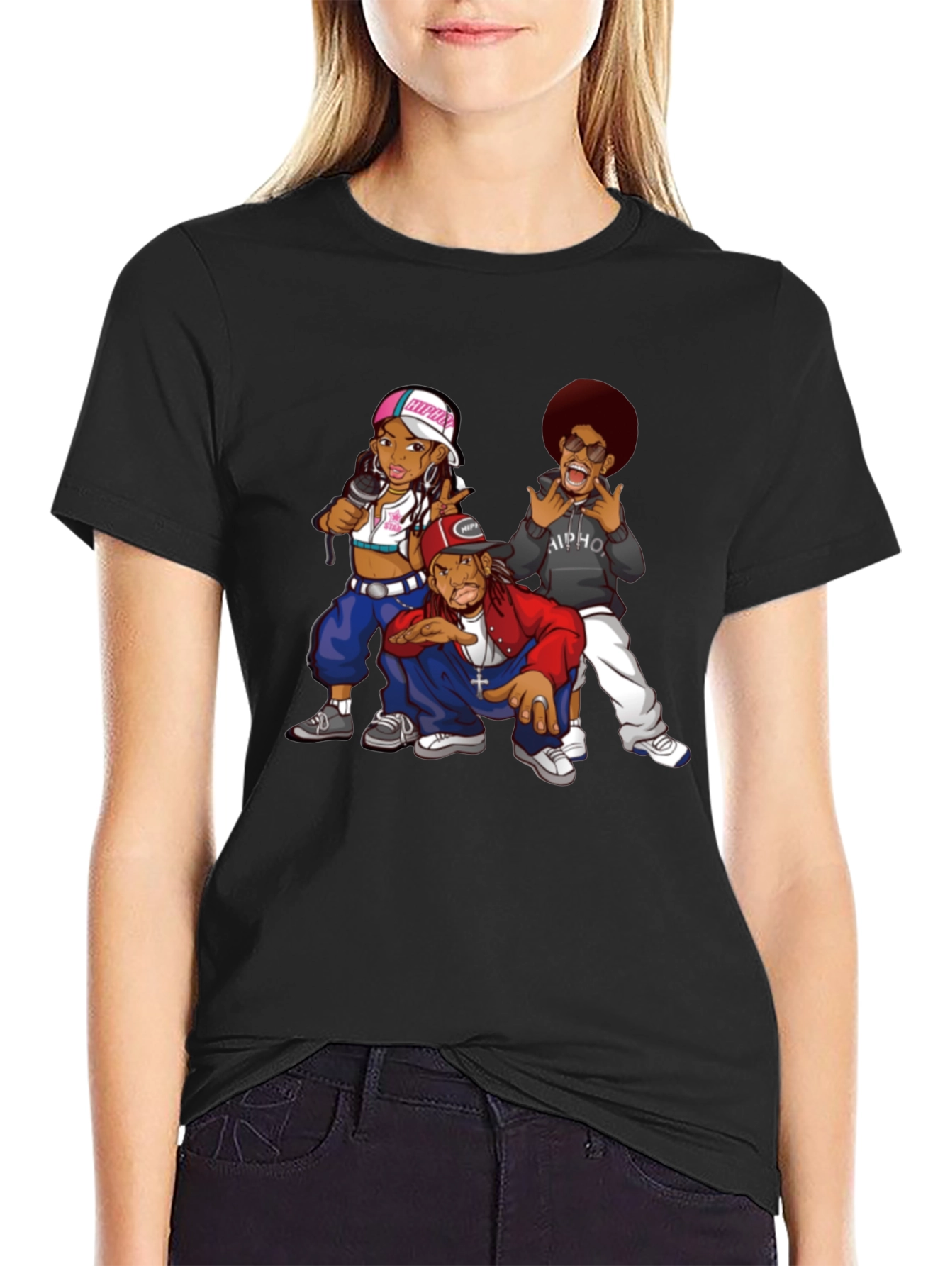 Black Cartoon Hip-Hop Group Black T-Shirt view 2