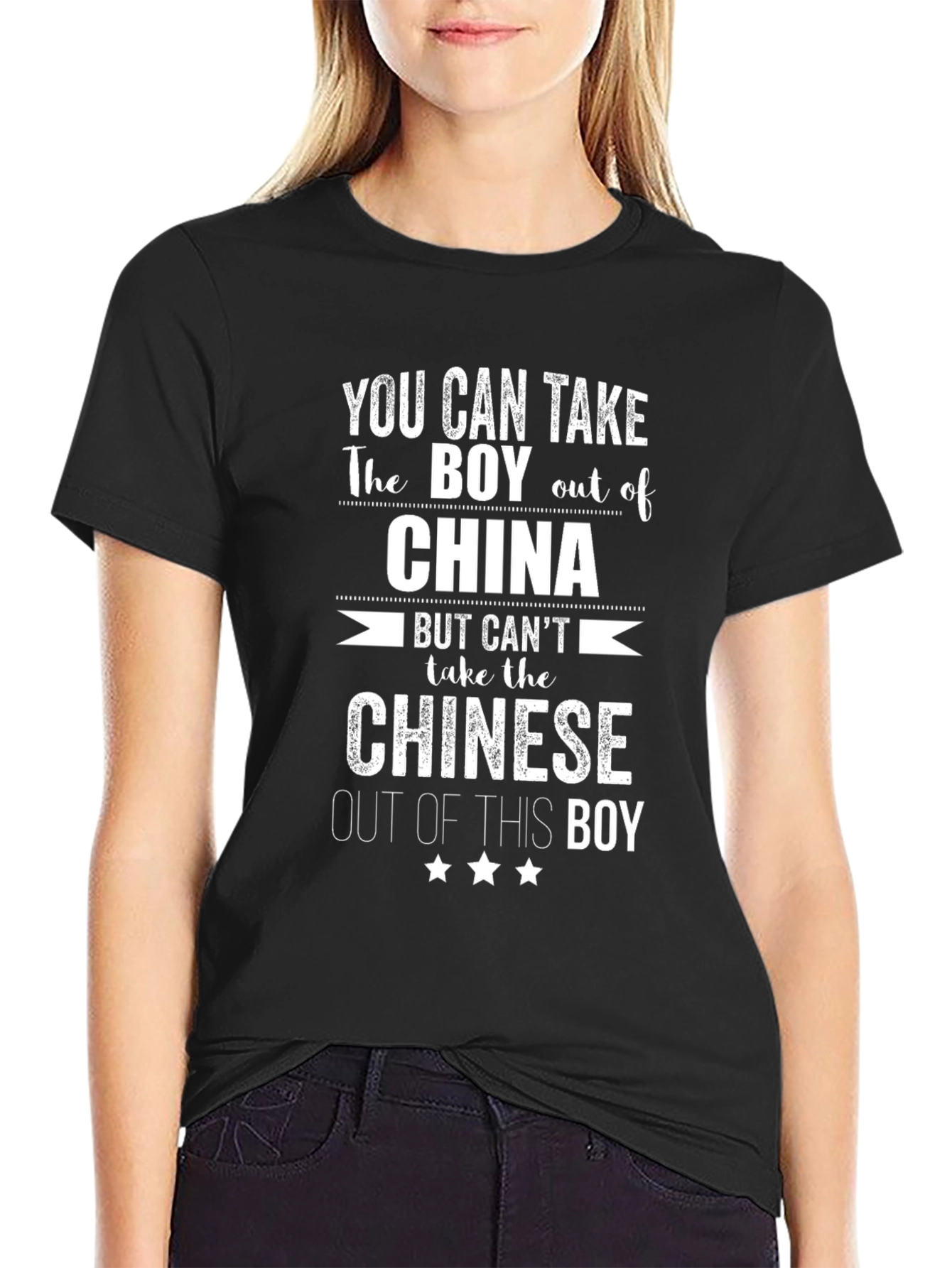Black Funny "Boy Out of China" Graphic T-Shirt view 2