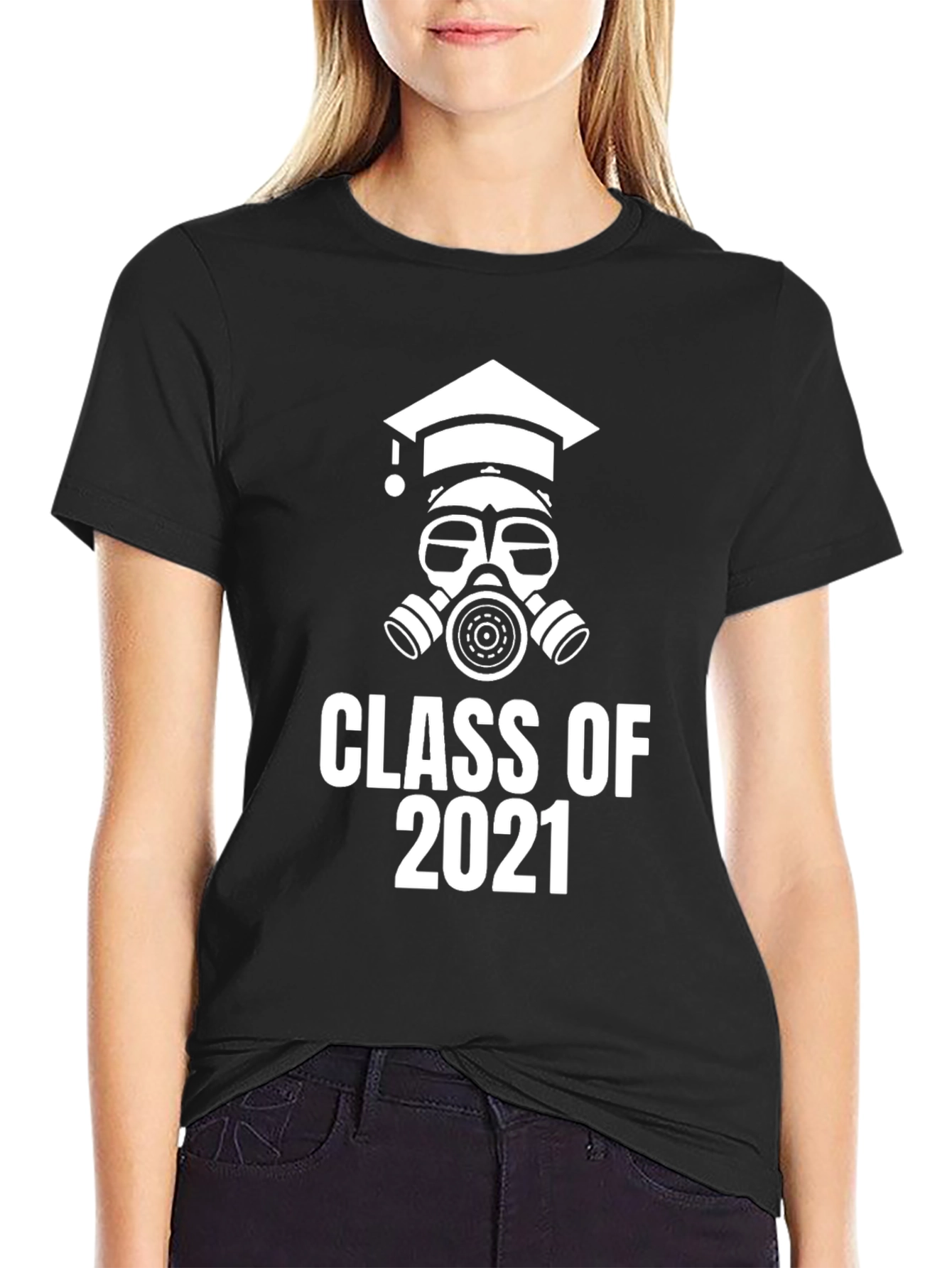 Black Class of 2021 Graduation Gas Mask Graphic Tee view 2