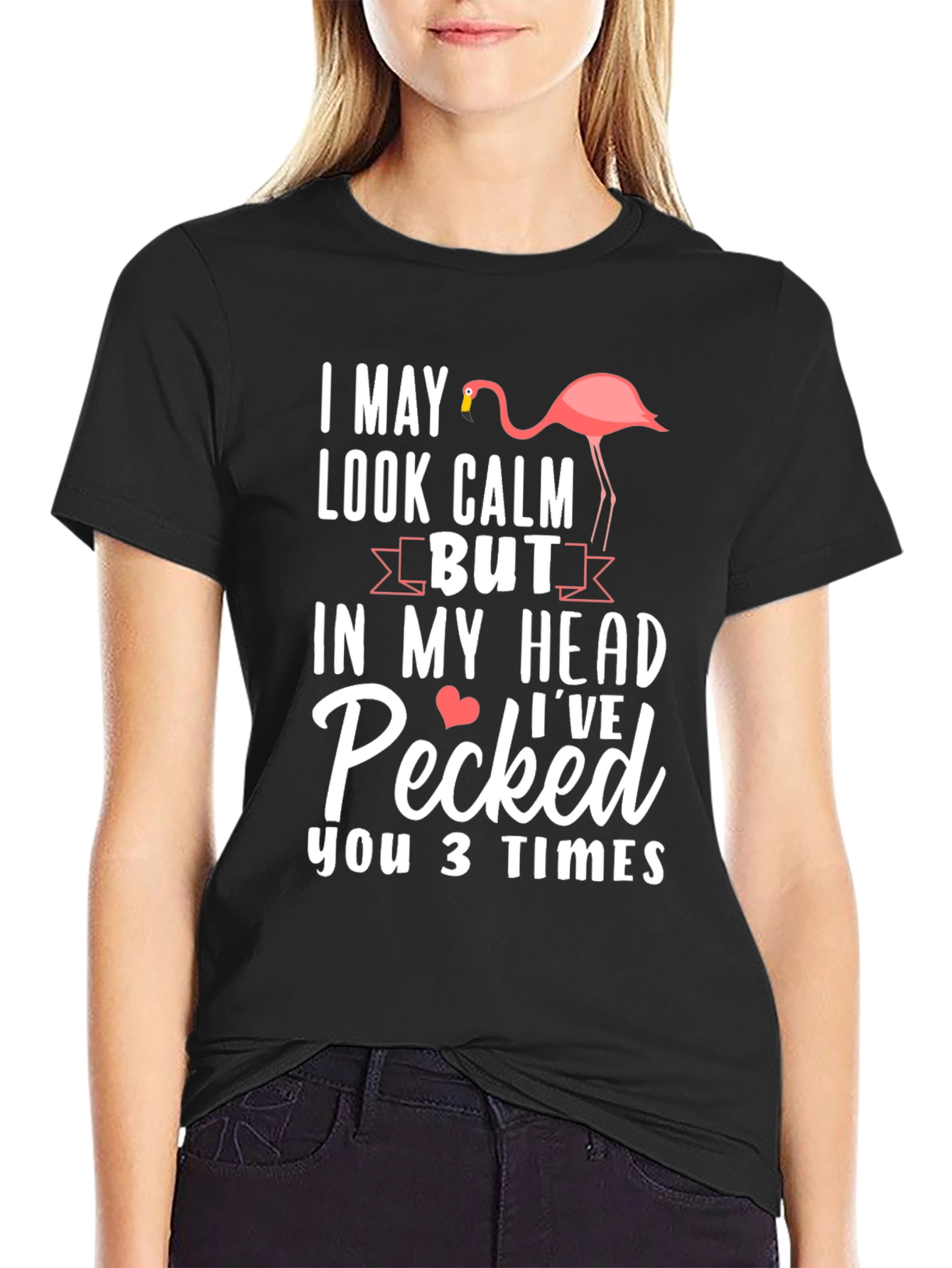 Black Funny Flamingo T-Shirt - Calm But Pecked view 2