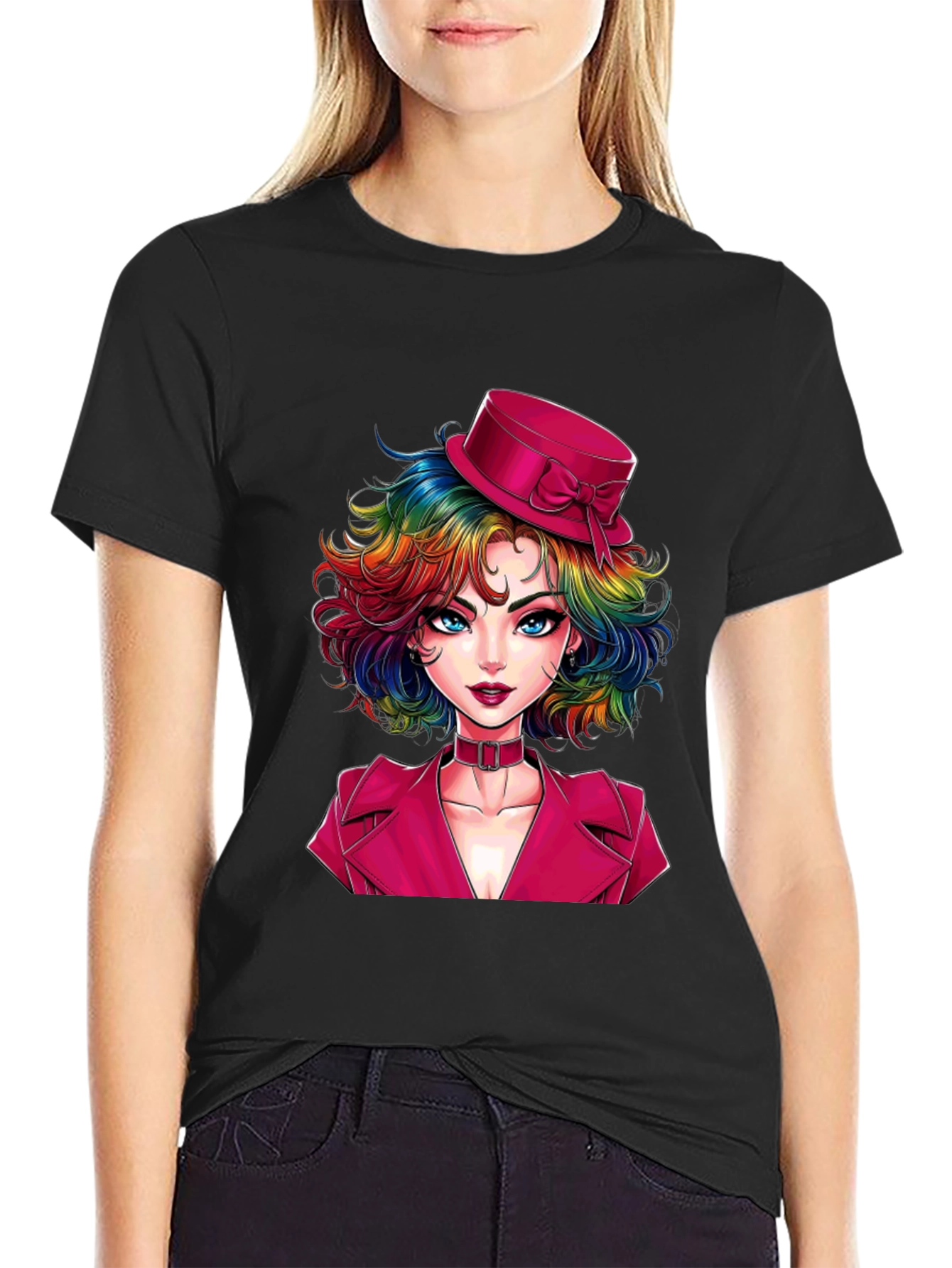 Black Rainbow Hair Girl T-Shirt view 2