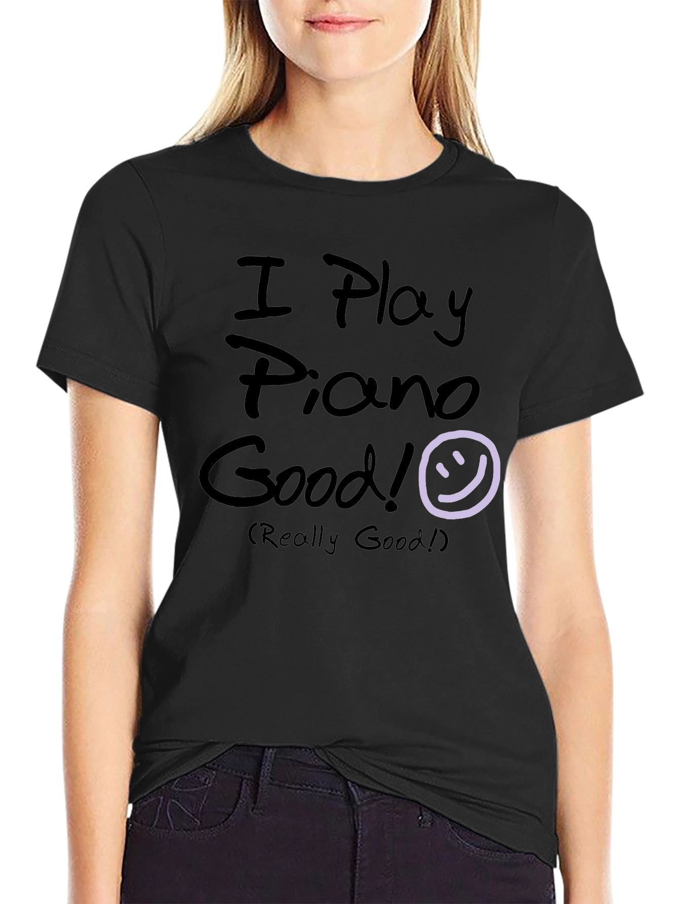 Black I Play Piano Good! Black Graphic T-Shirt view 2