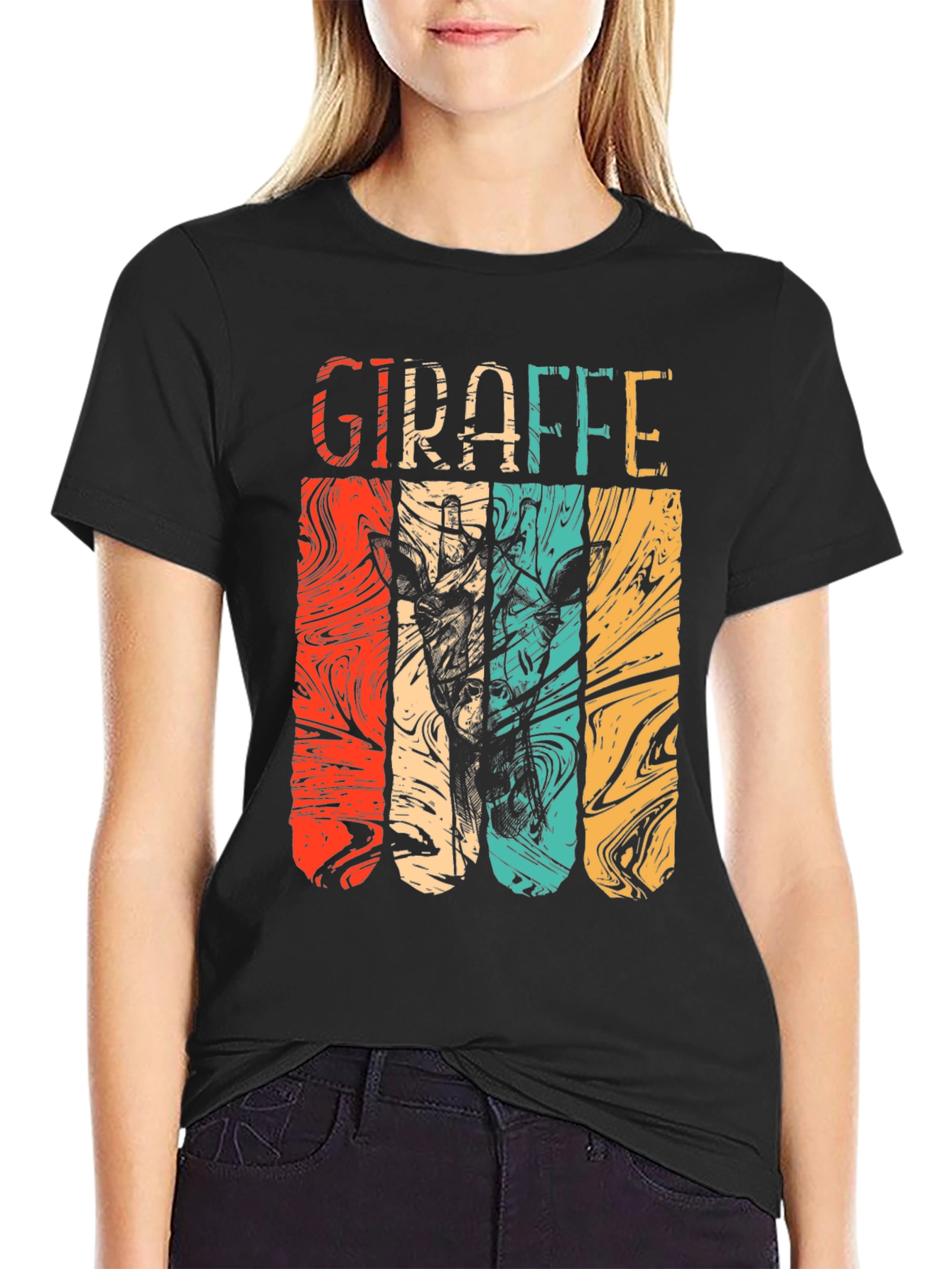Black Retro Giraffe T-Shirt - Vintage Style Graphic Tee view 2