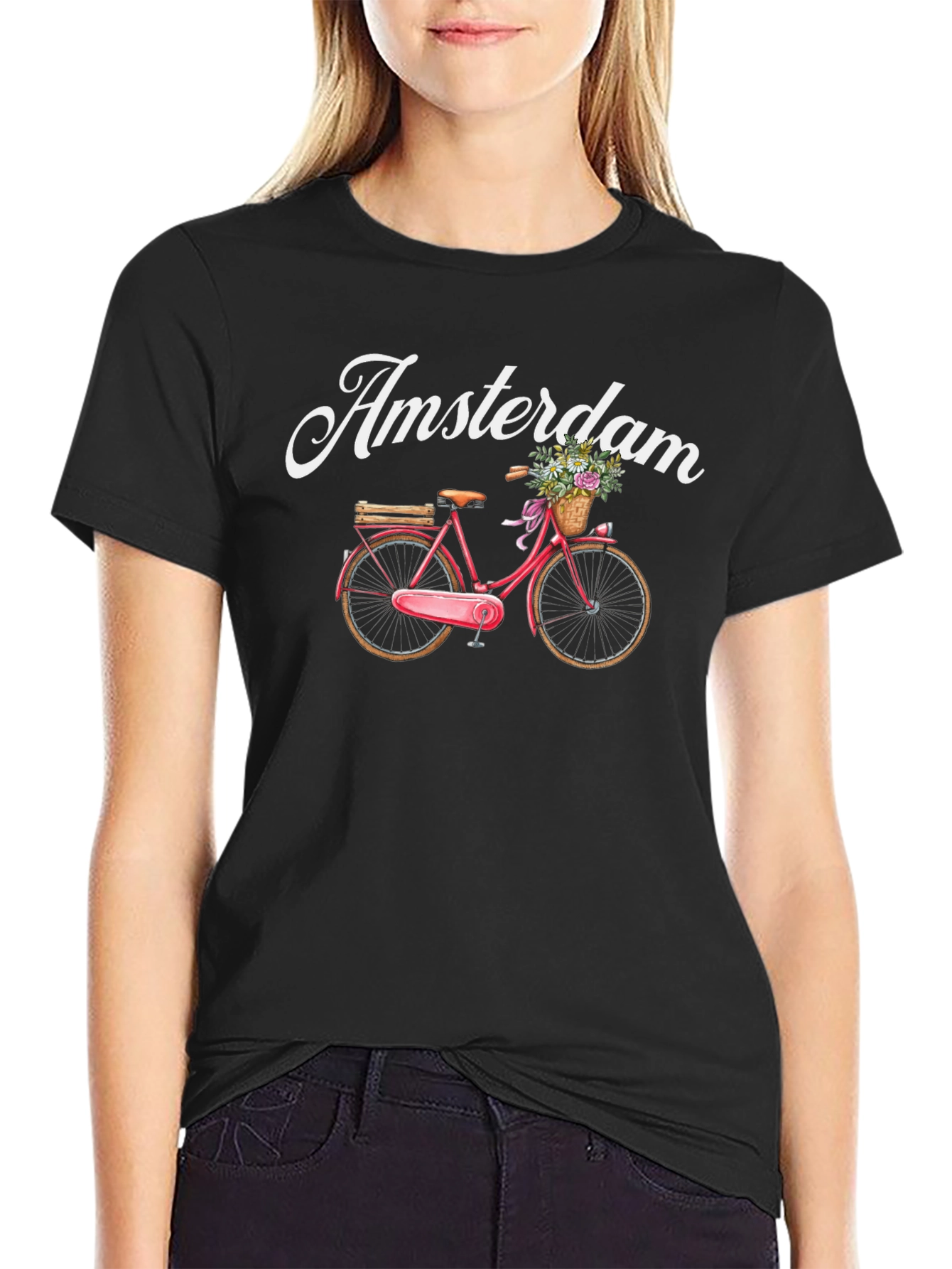 Black Amsterdam Bicycle Graphic Tee - Black view 2