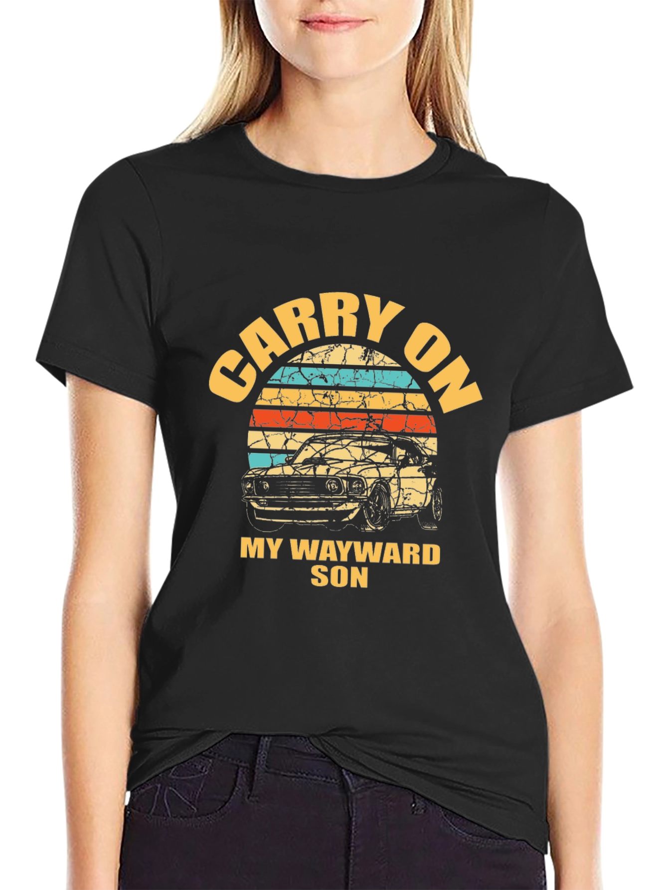 Black Carry On My Wayward Son Car T-Shirt view 2