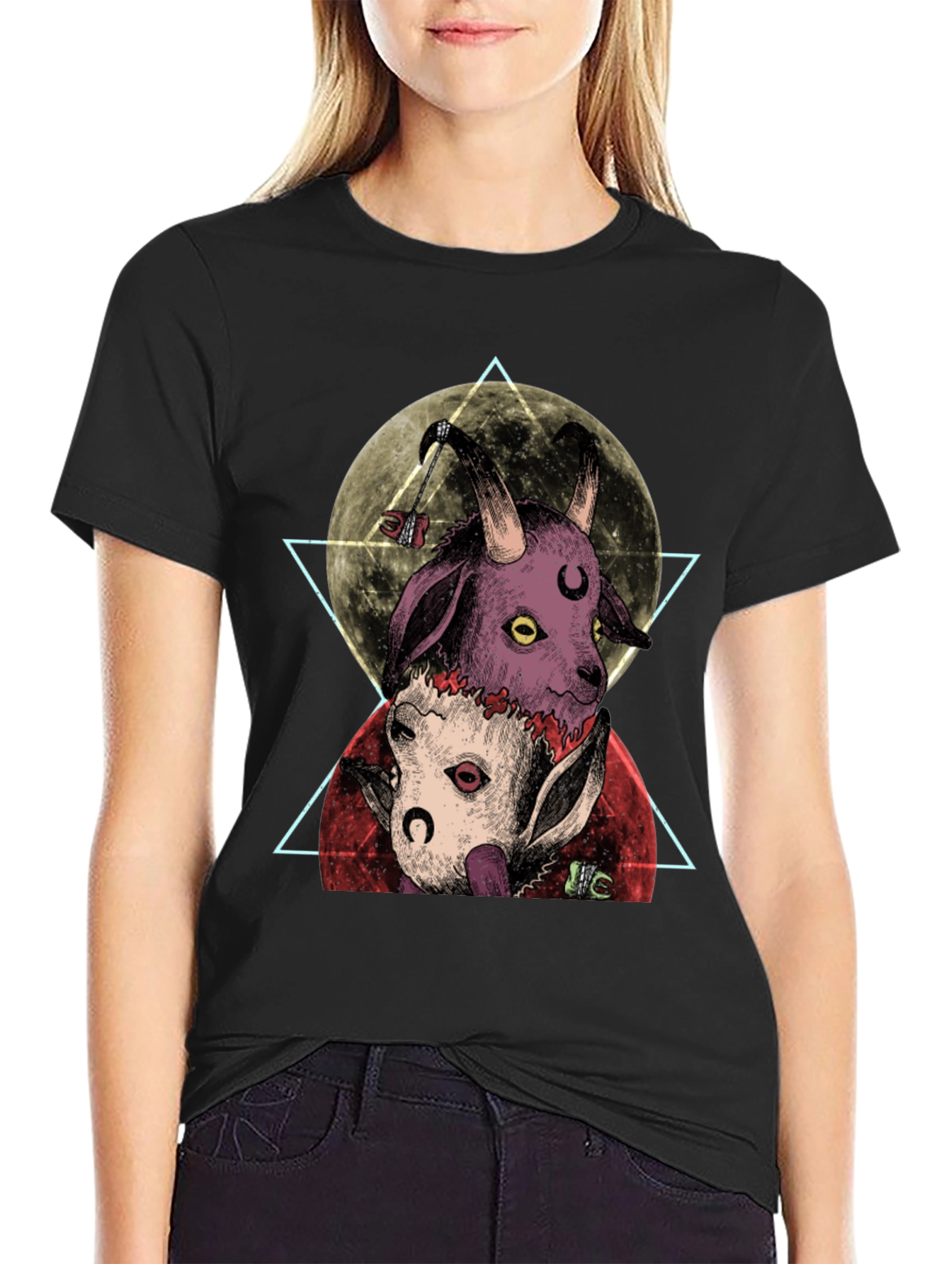 Black Occult Goat Tee: Moonlit Baphomet Design view 2