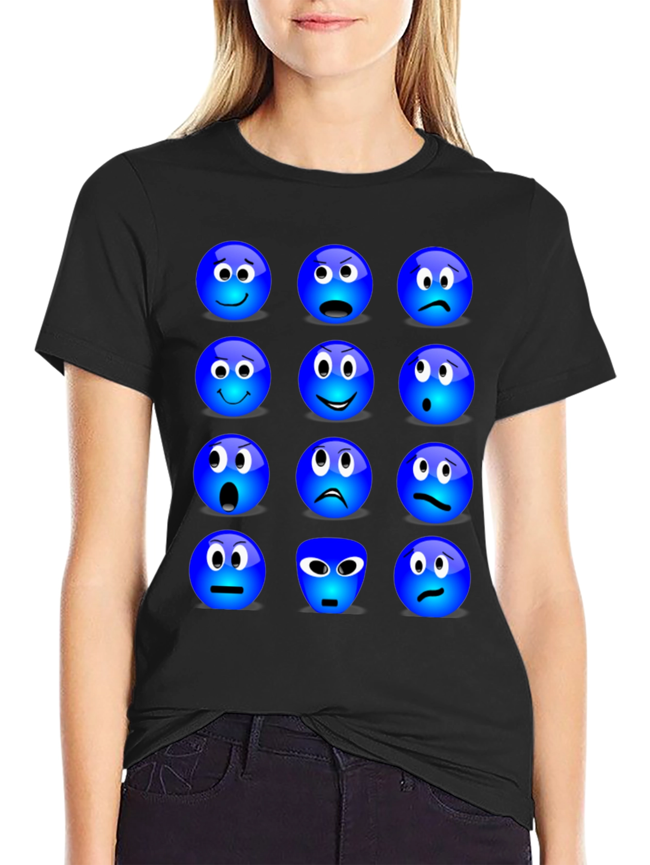 Black Emoji Expressions Graphic T-Shirt view 2