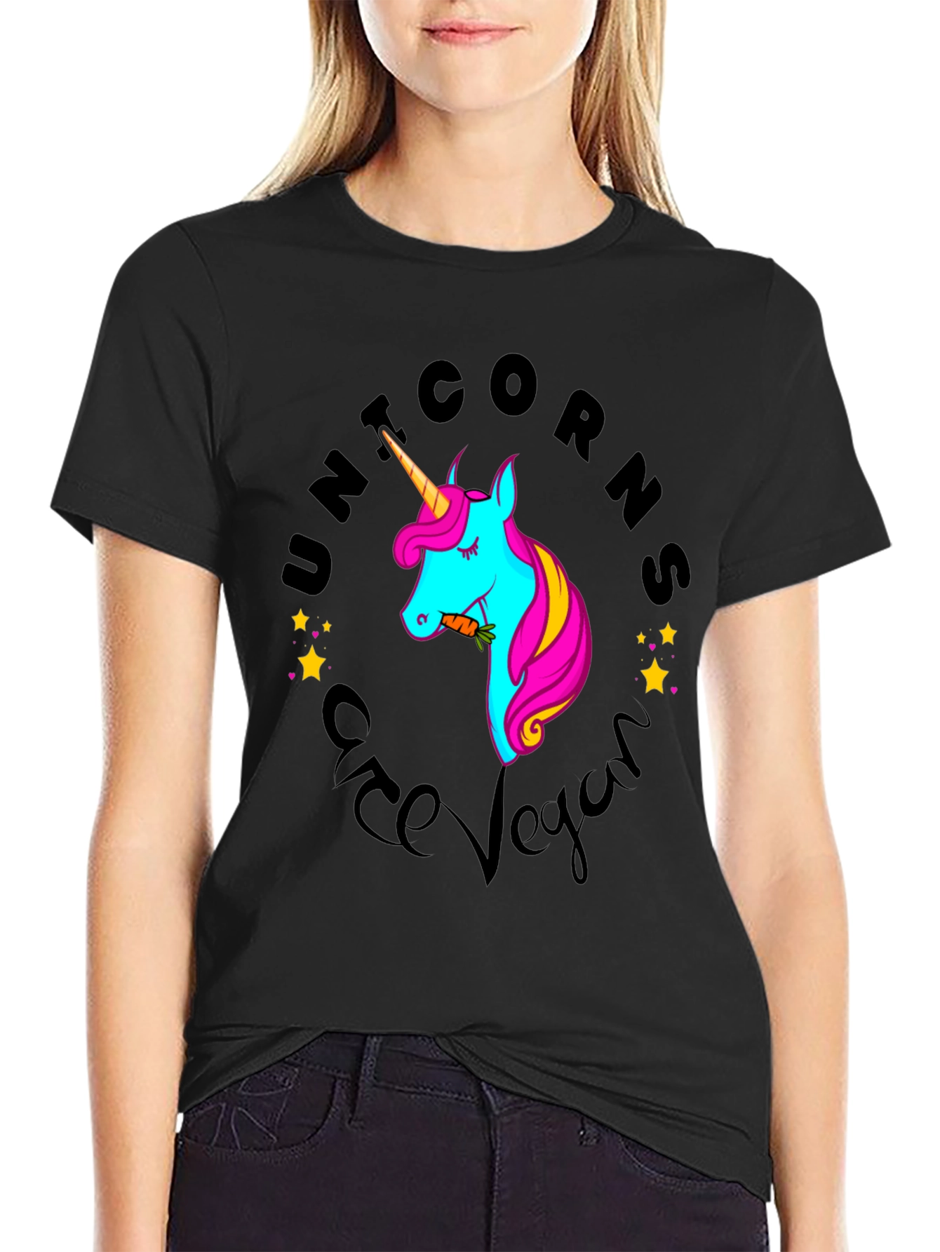 Black Unicorns Are Vegan Black T-Shirt view 2