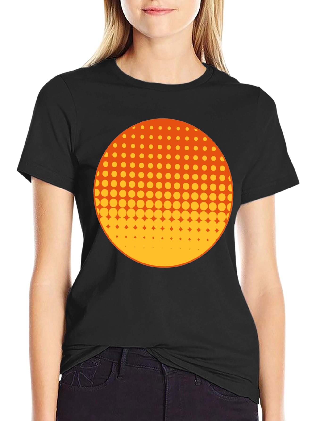 Black Retro Halftone Circle Graphic Tee - Black view 2
