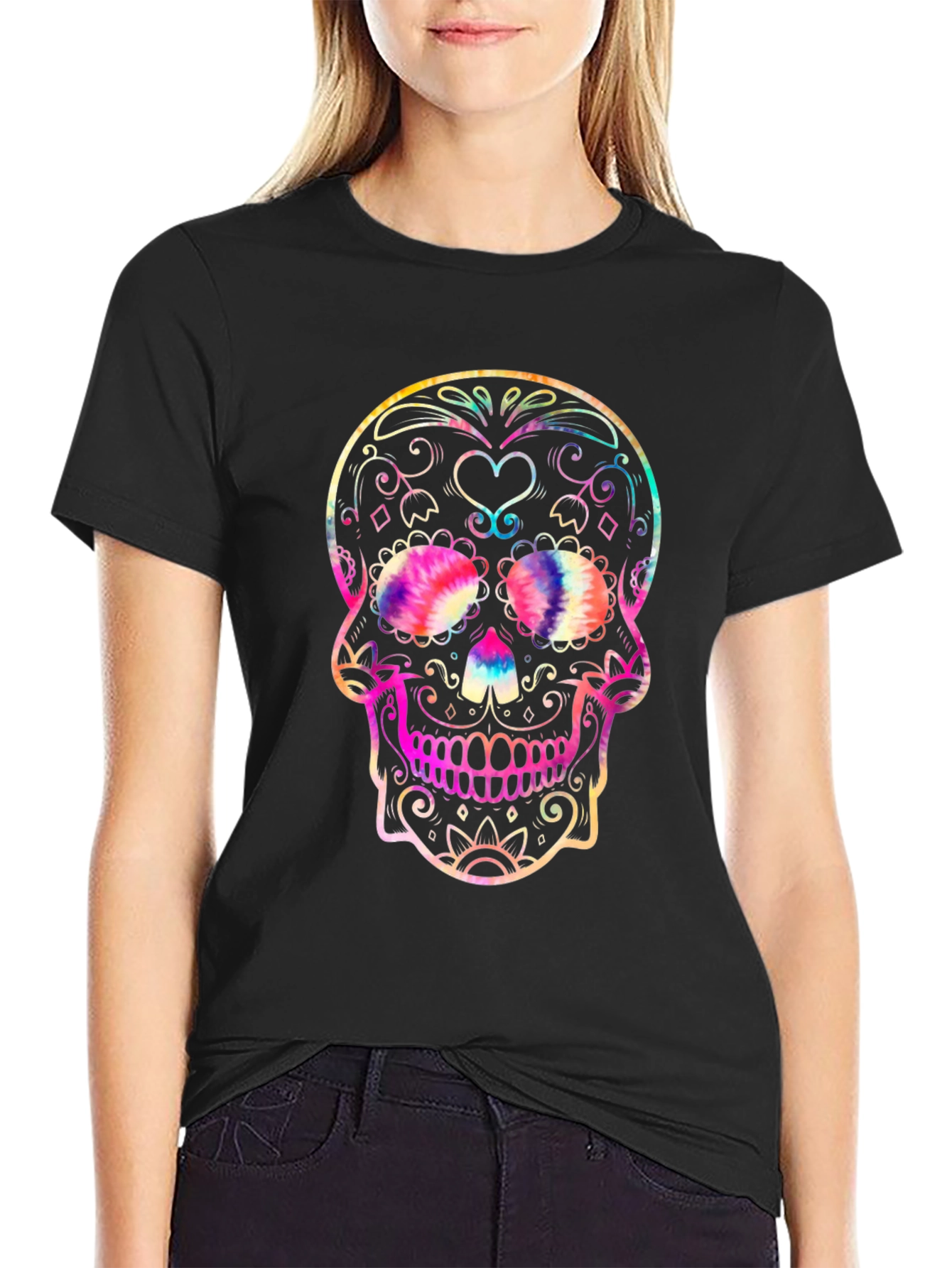 Black Sugar Skull Graphic Tee - Black Cotton Blend view 2