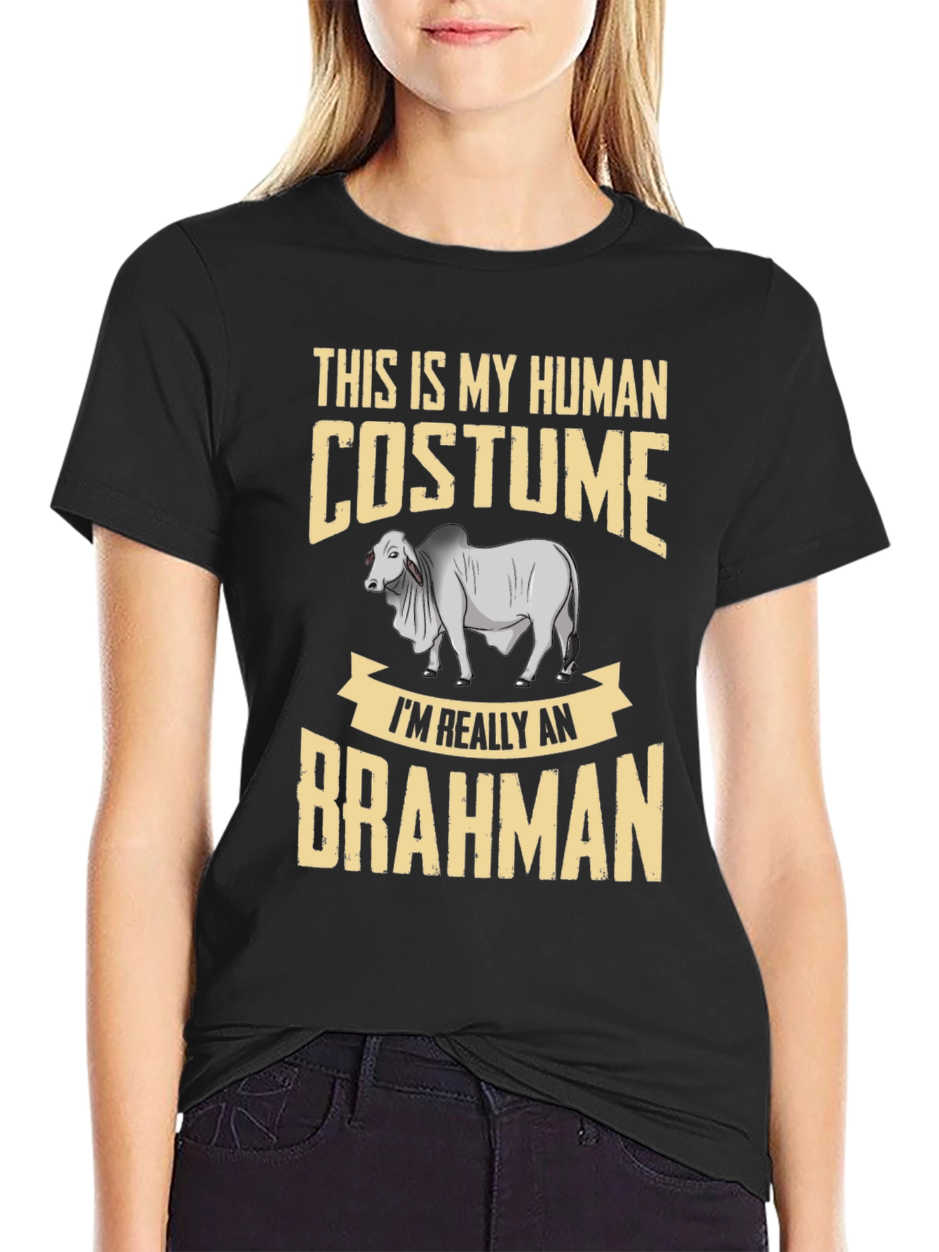 Black Human Costume Brahman Cattle Funny Graphic Tee view 2