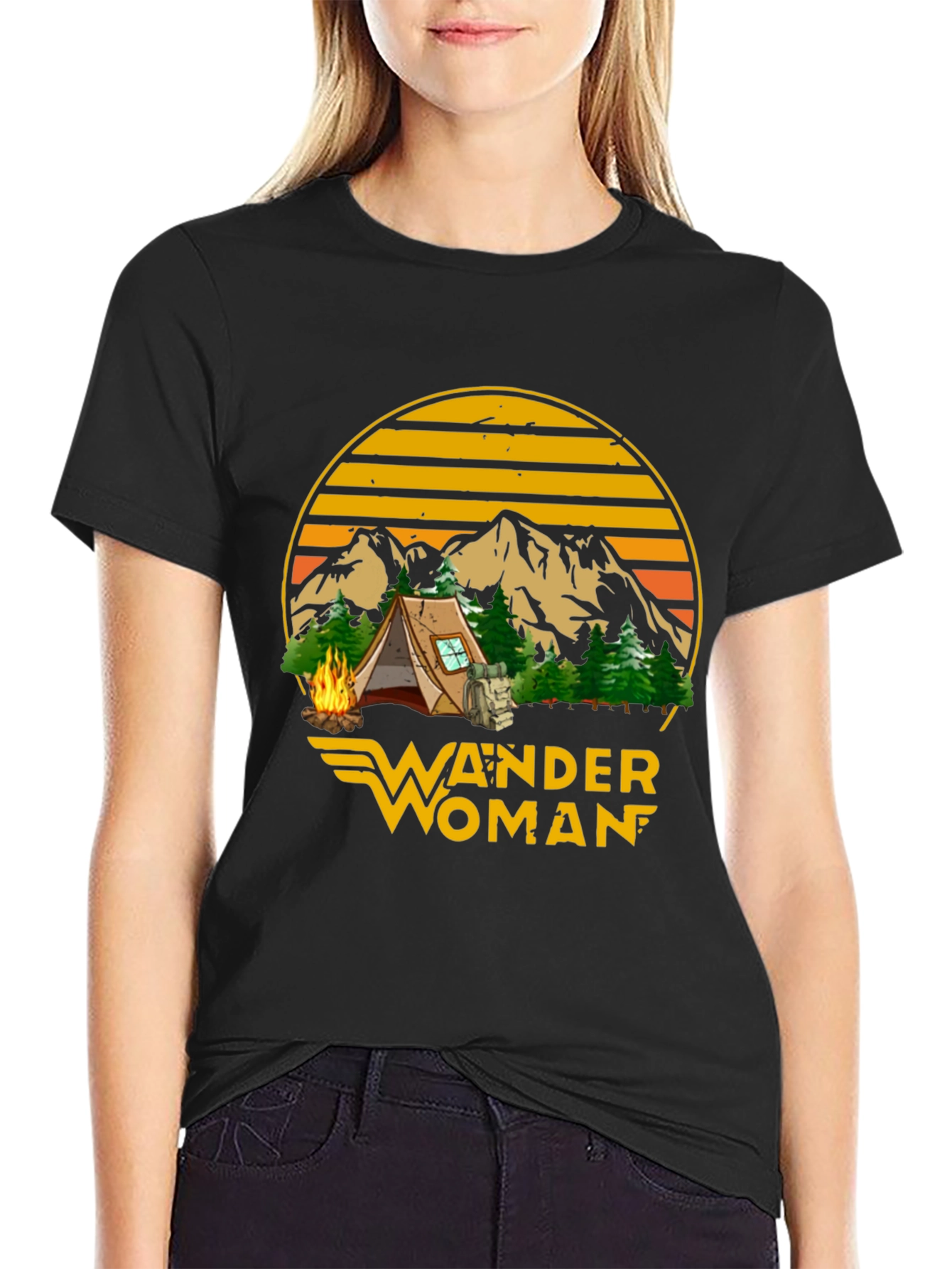 Black Wander Woman Camping Graphic Tee - Black view 2