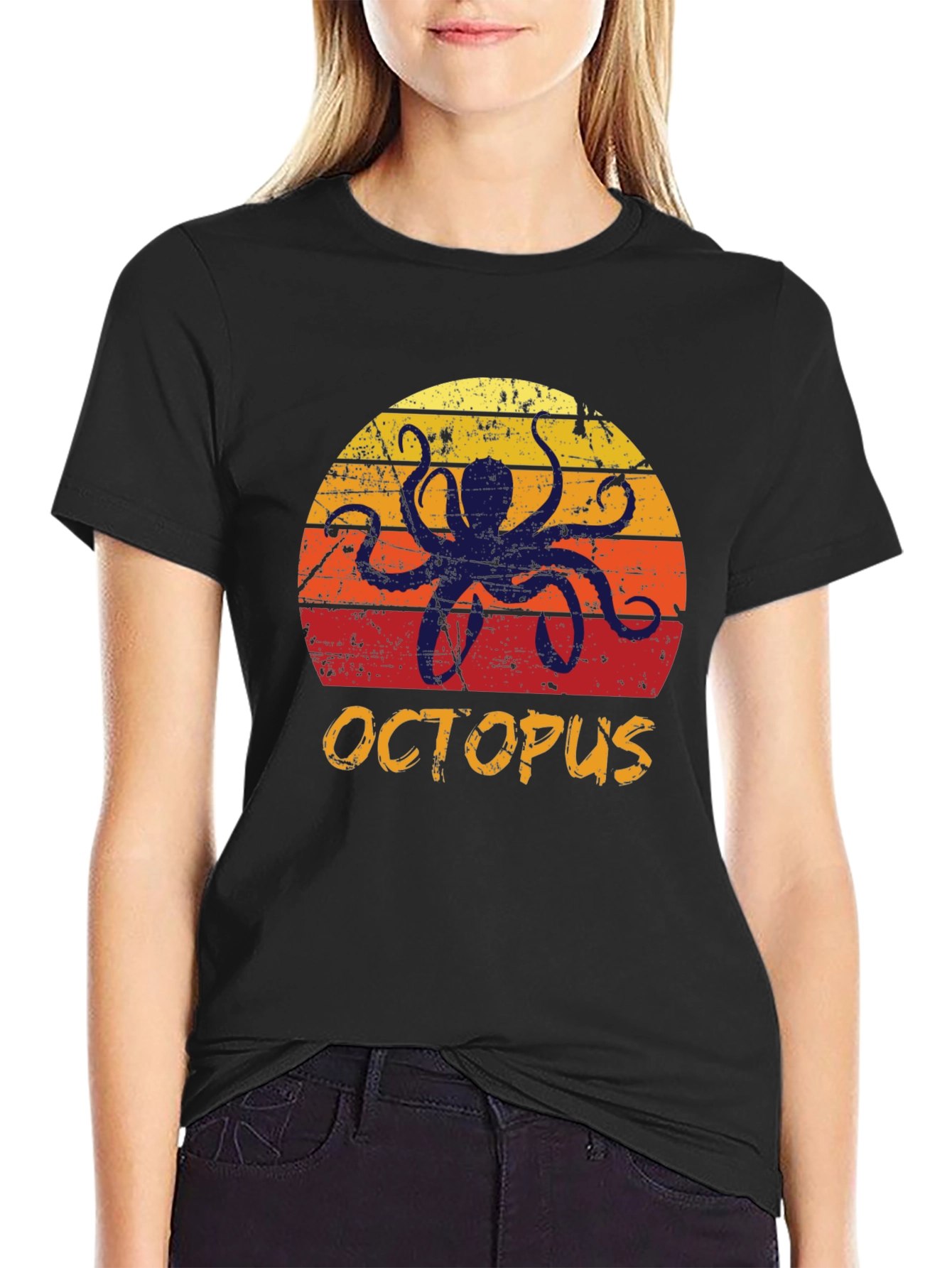 Black Retro Octopus Graphic T-Shirt view 2