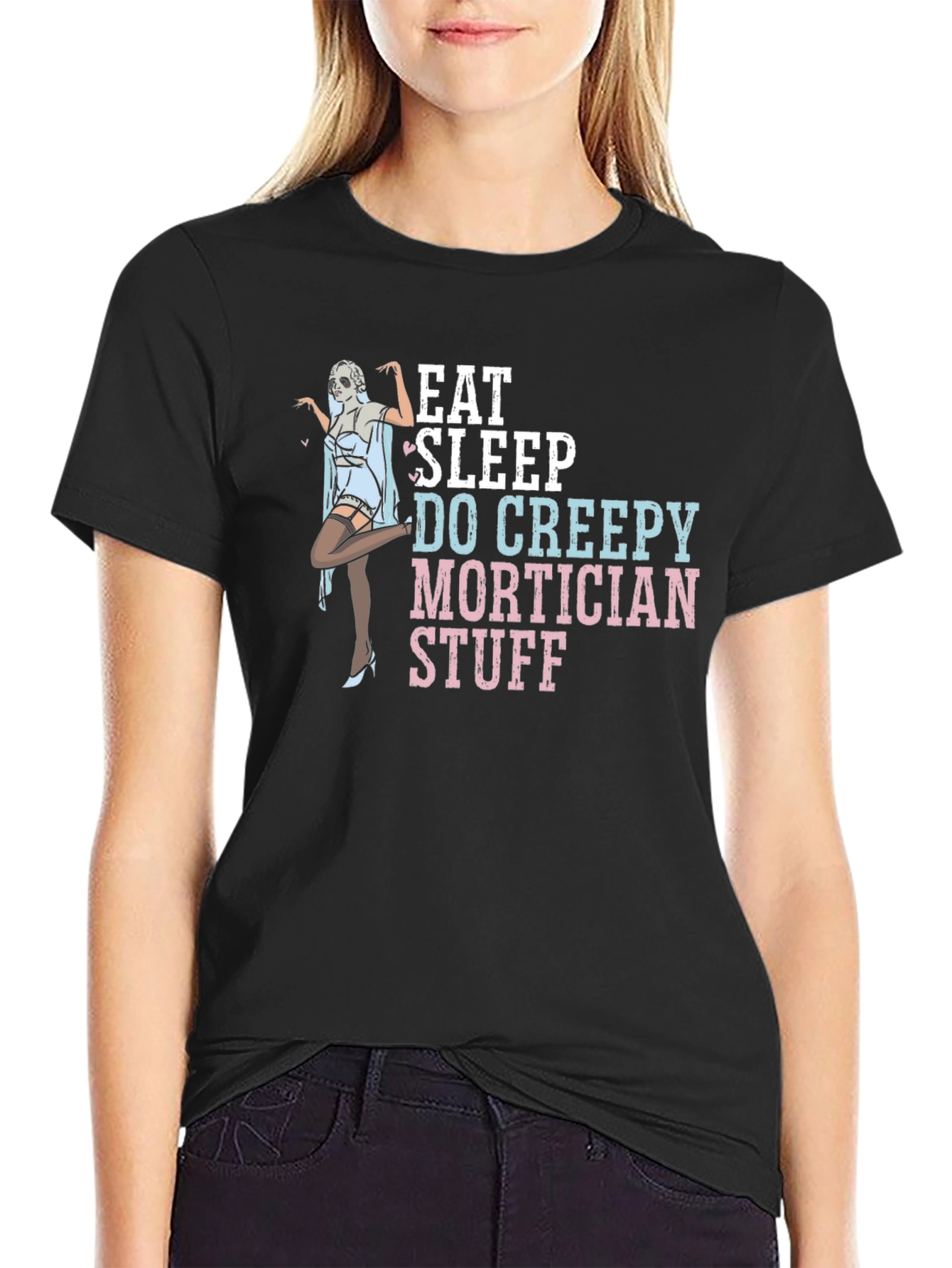 Black Eat Sleep Do Creepy Mortician Stuff Graphic Tee view 2