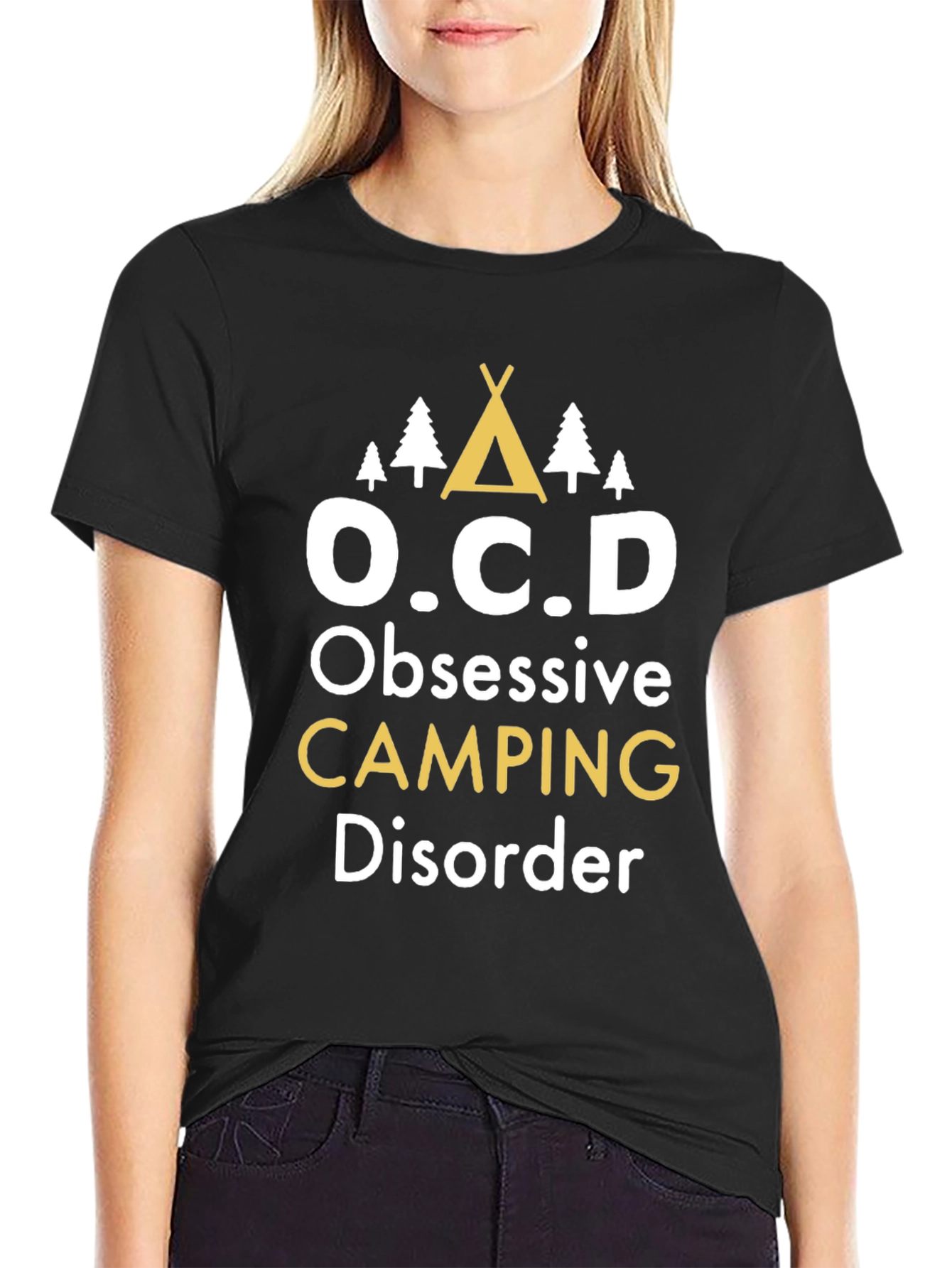 Black Obsessive Camping Disorder T-Shirt - Funny Graphic Tee view 2